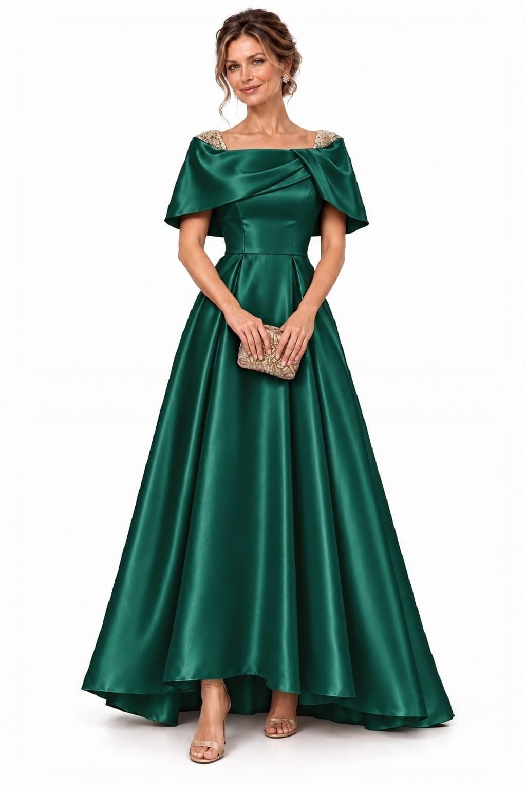 A-Line High-Low Satin Mother of the Bride Dress CM0536 - Hunter Green - COCOMELODY