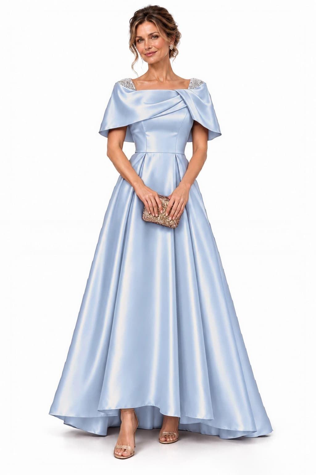 A-Line High-Low Satin Mother of the Bride Dress CM0536 - Light Blue - COCOMELODY