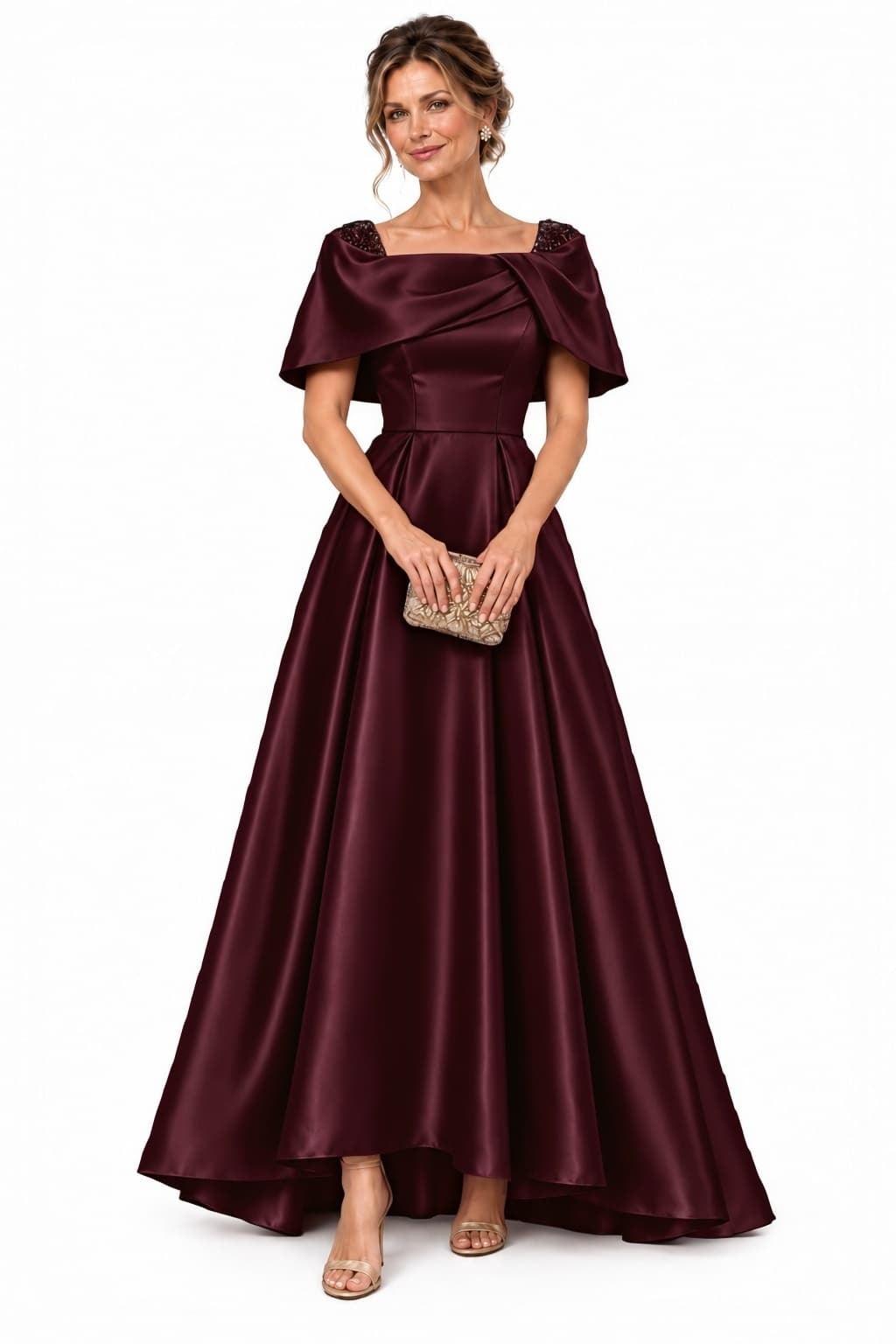 A-Line High-Low Satin Mother of the Bride Dress CM0536 - Mulberry - COCOMELODY