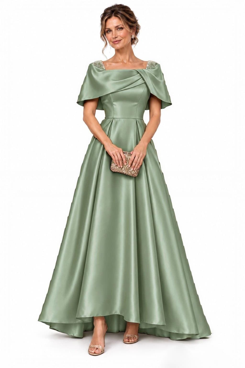 A-Line High-Low Satin Mother of the Bride Dress CM0536 - Olive Green - COCOMELODY