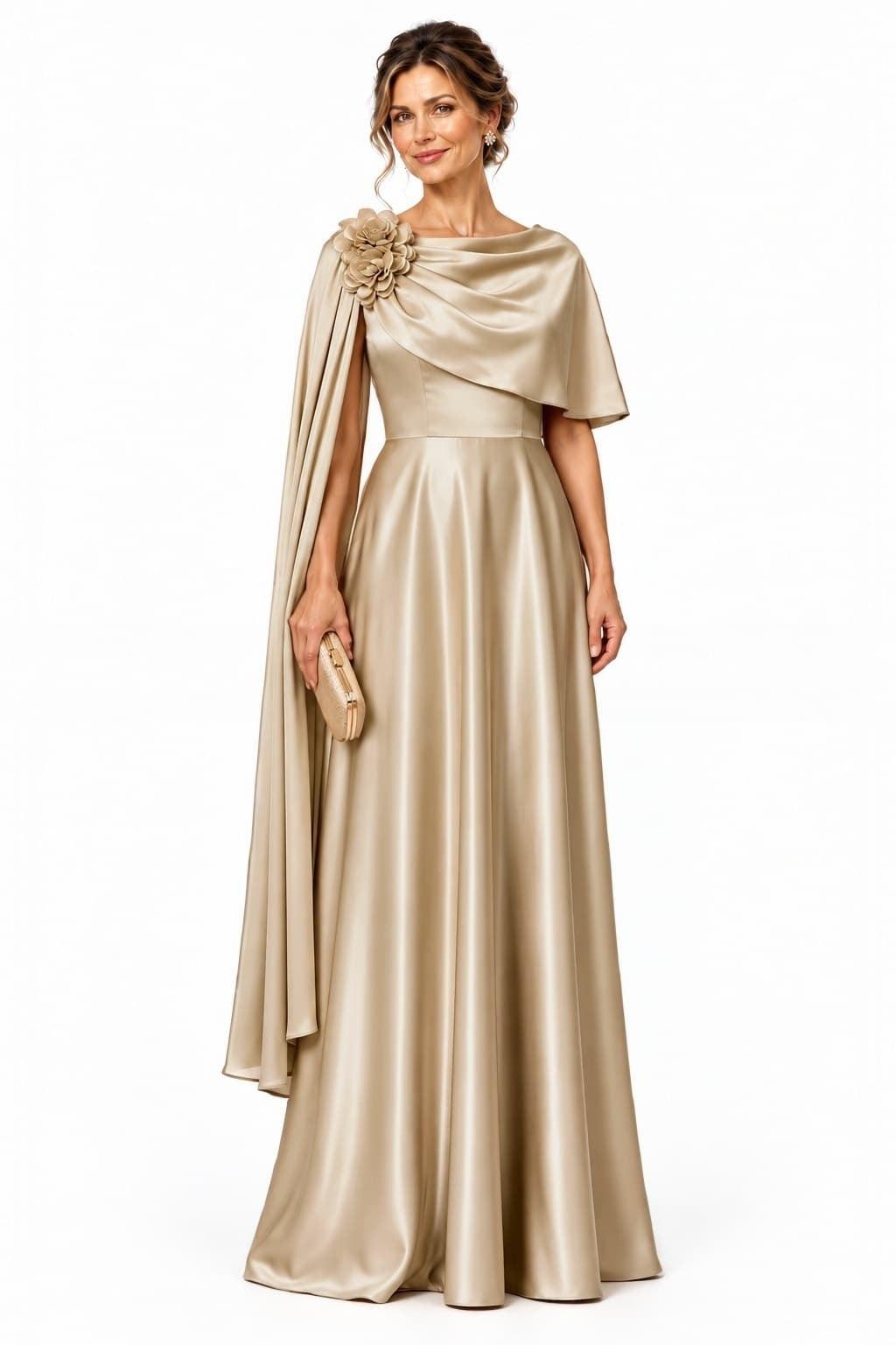 A-Line Floor Length Satin Mother of the Bride Dress CM0537 - Dark Champagne - COCOMELODY