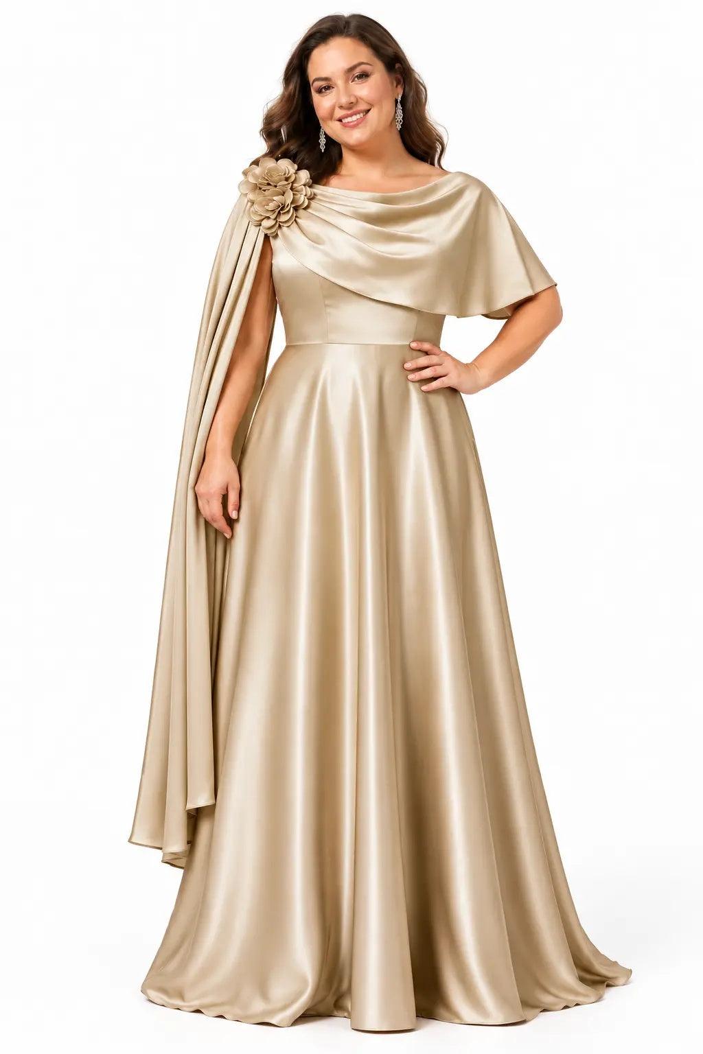 A-Line Floor Length Satin Mother of the Bride Dress CM0537 - Dark Champagne - COCOMELODY