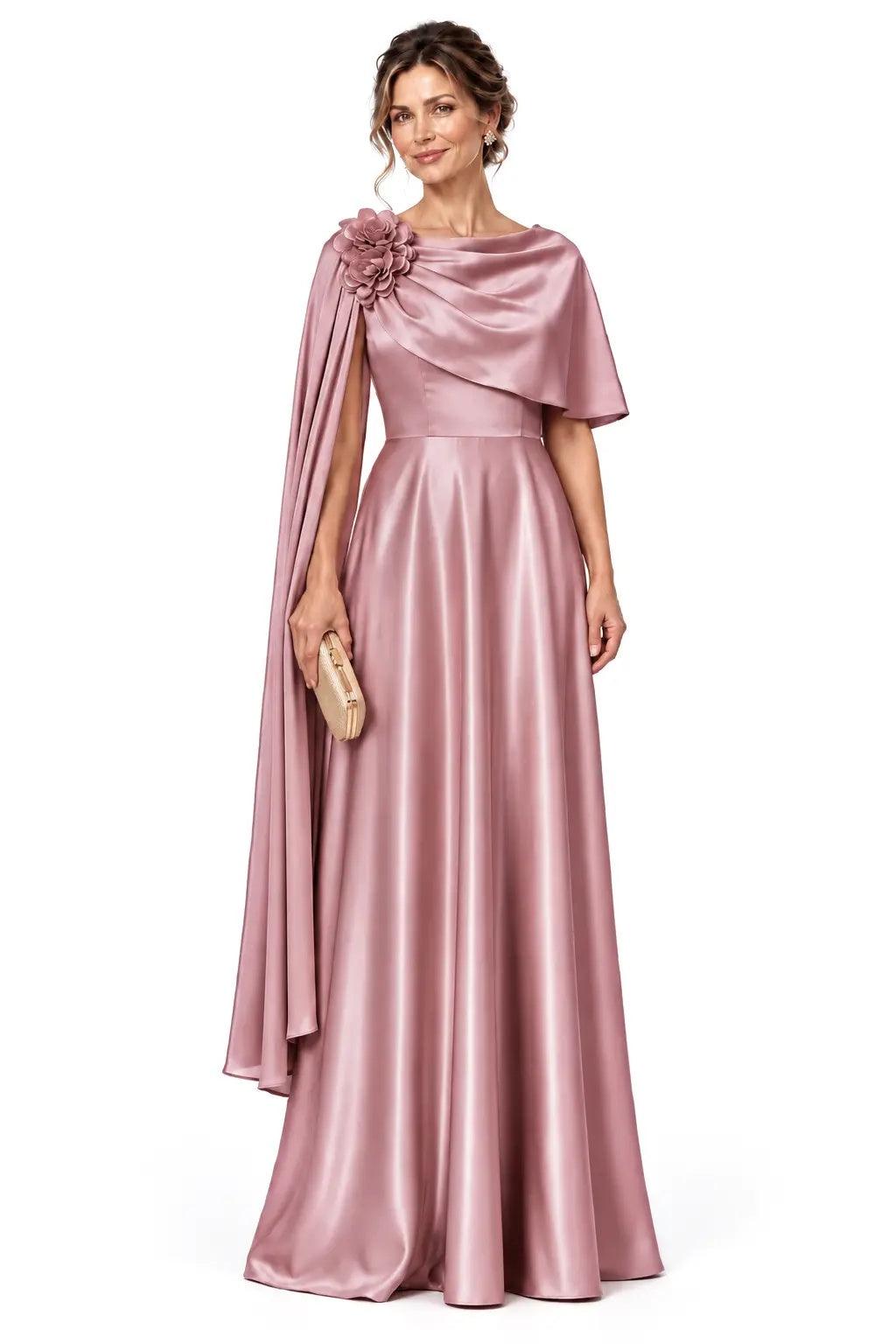 A-Line Floor Length Satin Mother of the Bride Dress CM0537 - Duaty Rose - COCOMELODY