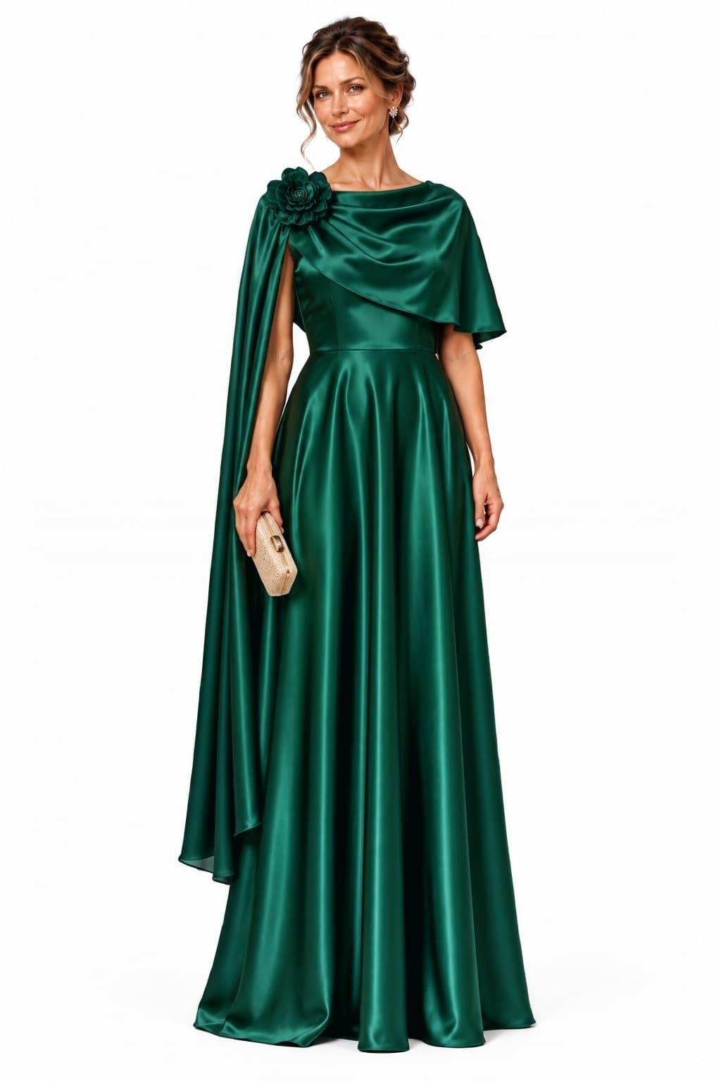 A-Line Floor Length Satin Mother of the Bride Dress CM0537 - Hunter Green - COCOMELODY