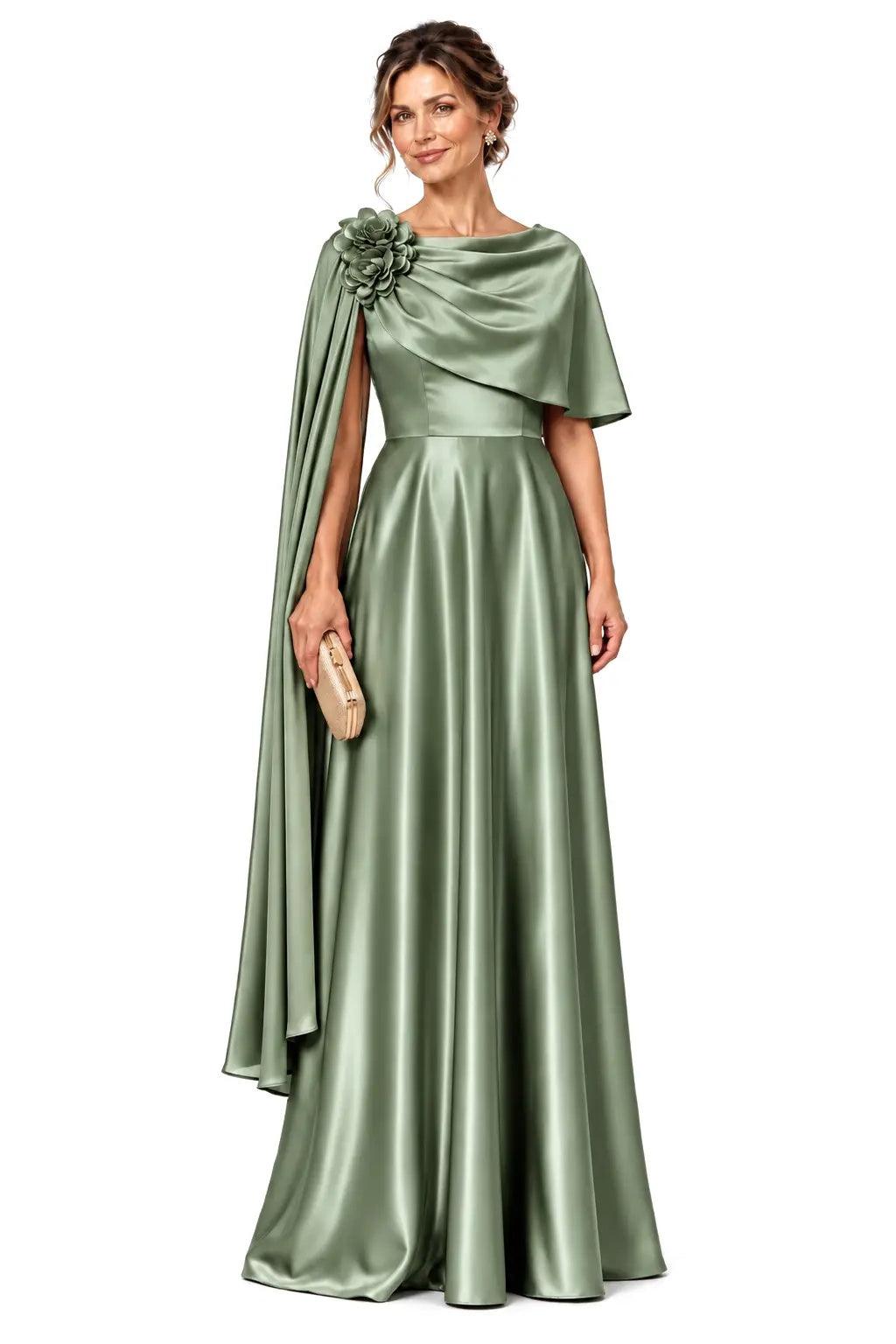A-Line Floor Length Satin Mother of the Bride Dress CM0537 - Olive Green - COCOMELODY