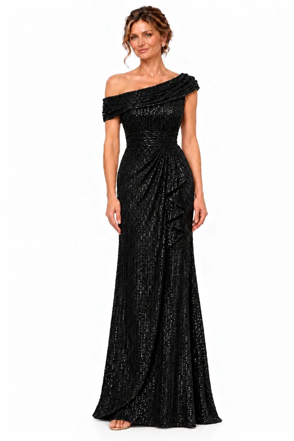 Sheath-Column Floor Length Sequin Mother of the Bride Dress CM0538 - Black - COCOMELODY