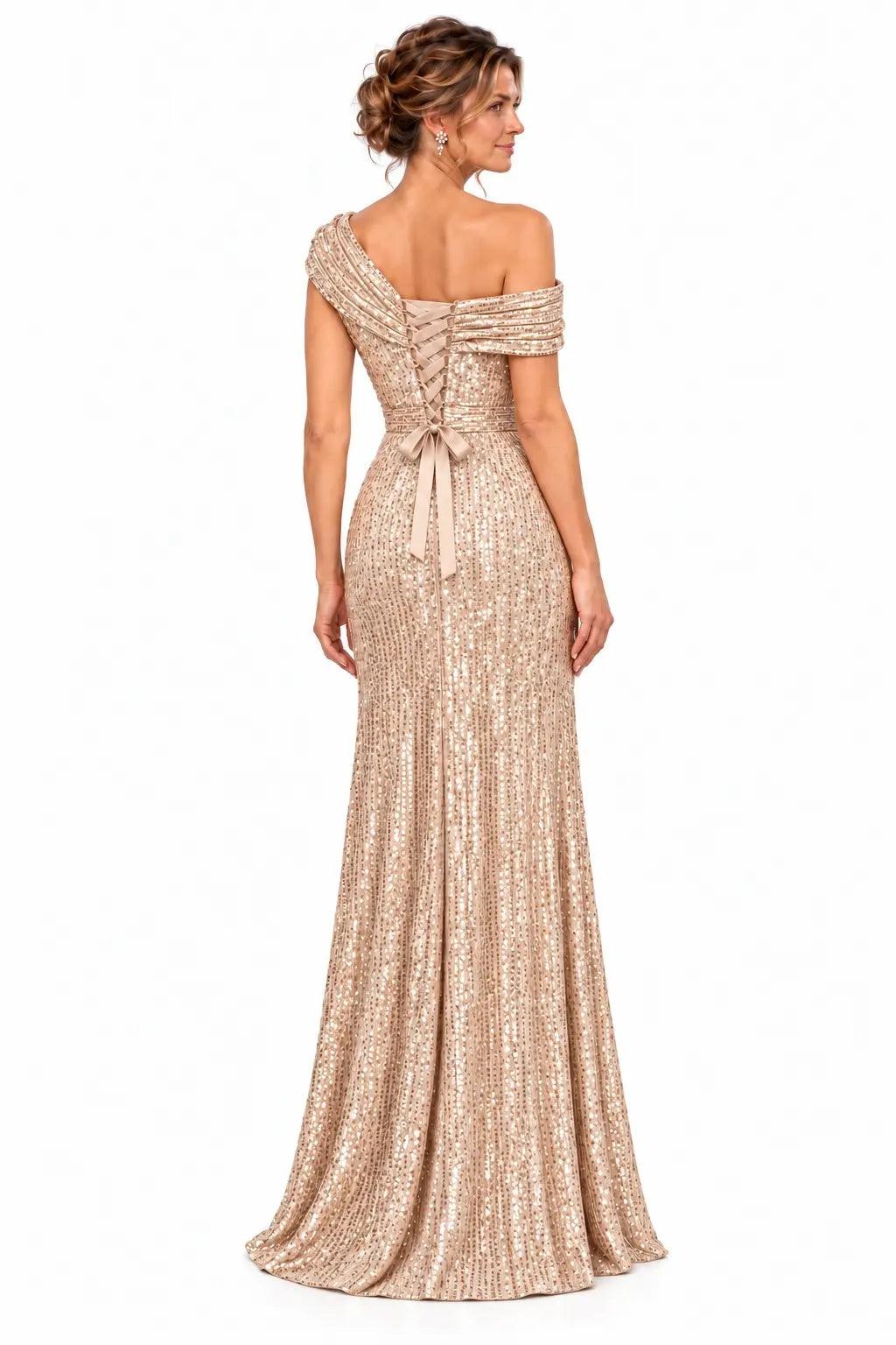 Sheath-Column Floor Length Sequin Mother of the Bride Dress CM0538 - Dark Champagne - COCOMELODY