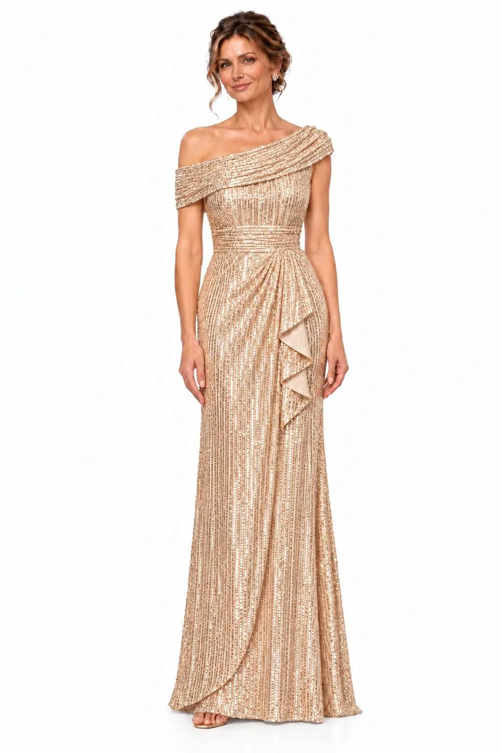 Sheath-Column Floor Length Sequin Mother of the Bride Dress CM0538 - Dark Champagne - COCOMELODY