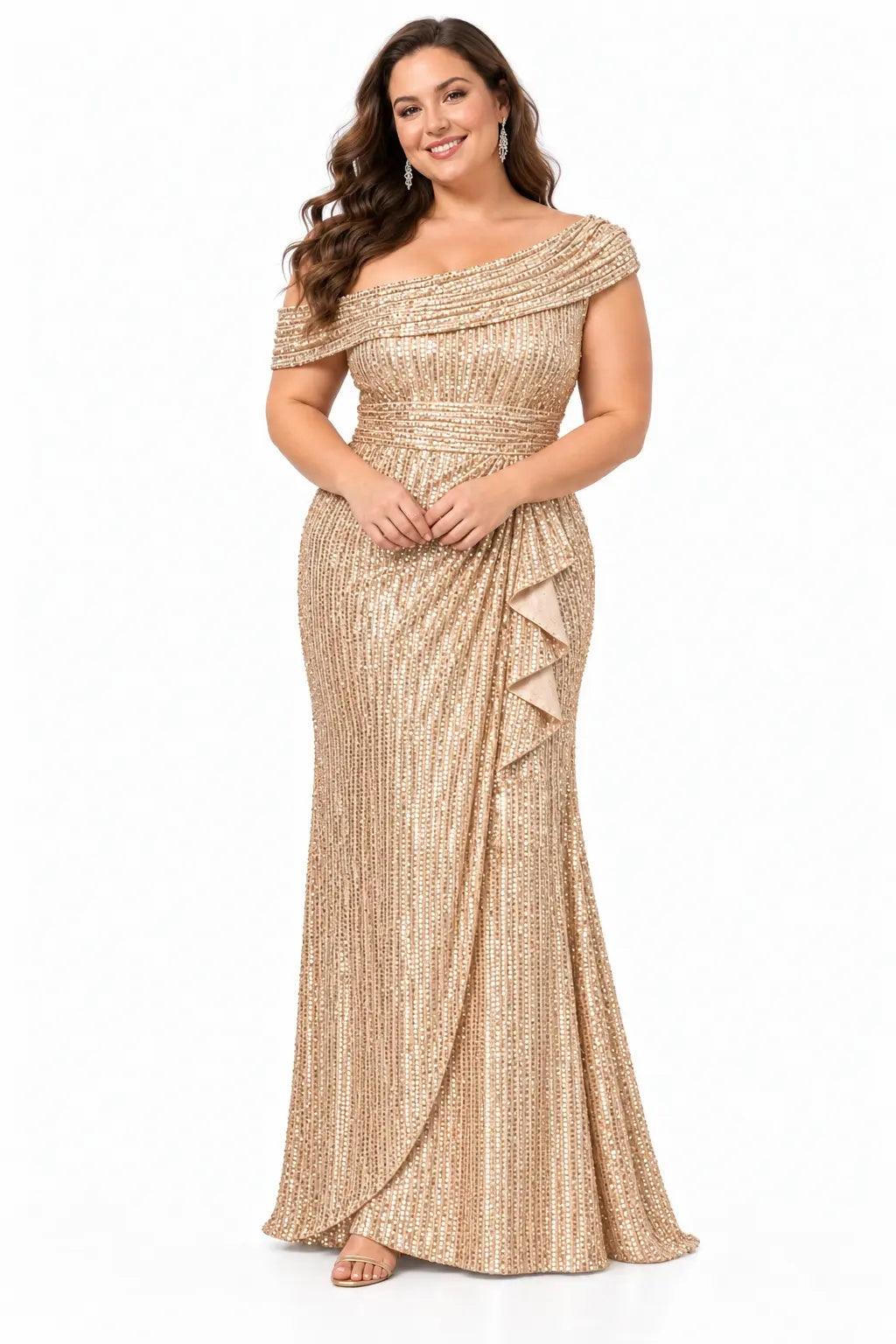 Sheath-Column Floor Length Sequin Mother of the Bride Dress CM0538 - Dark Champagne - COCOMELODY