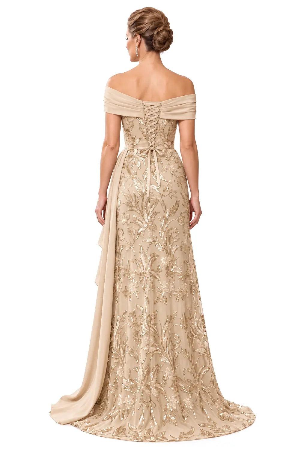 Sheath-Column Floor Length Sequin Chiffon Mother of the Bride Dress CM0539 - Champagne - COCOMELODY