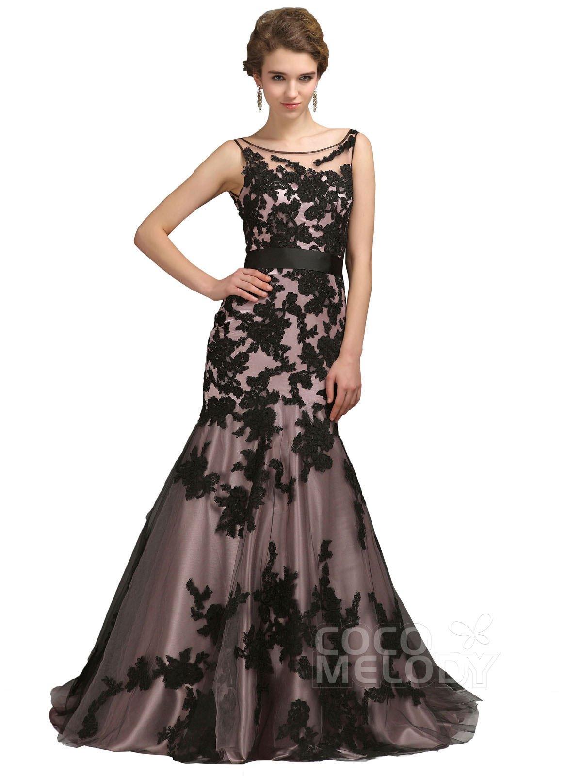 Trumpet Sweep Train Lace Mother of the Bride Dress COKT13001CR - COCOMELODY
