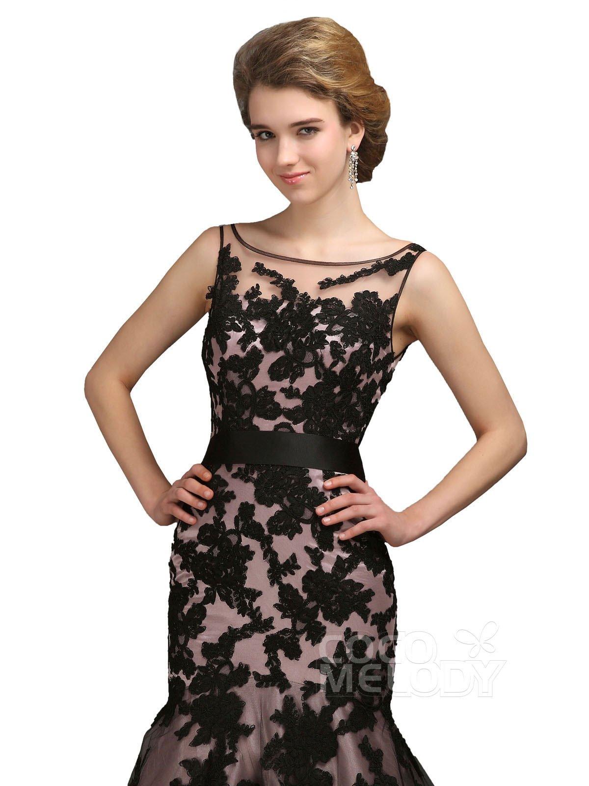 Trumpet Sweep Train Lace Mother of the Bride Dress COKT13001CR - COCOMELODY