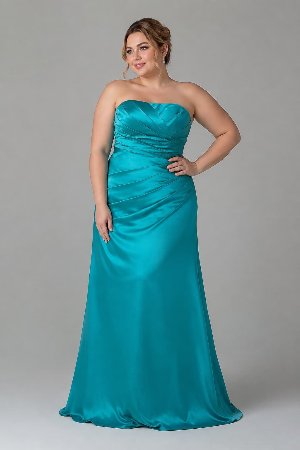Sheath-Column Sweep Train Satin Bridesmaid Dress COZF15010 - Lake Blue - COCOMELODY