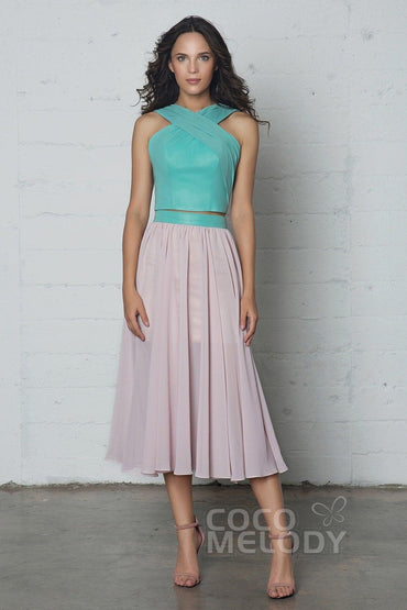 Crop top Tea Length Chiffon Dress COZF17005 - COCOMELODY