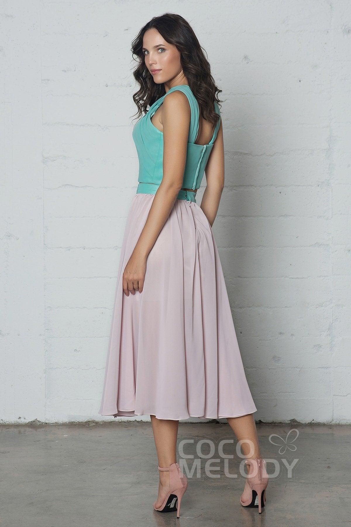 Crop top Tea Length Chiffon Dress COZF17005 - COCOMELODY