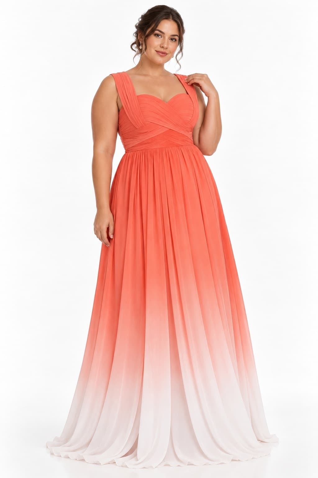 Sheath-Column Floor Length Chiffon Ombre Dress COZF17011 - Fiery Red - COCOMELODY