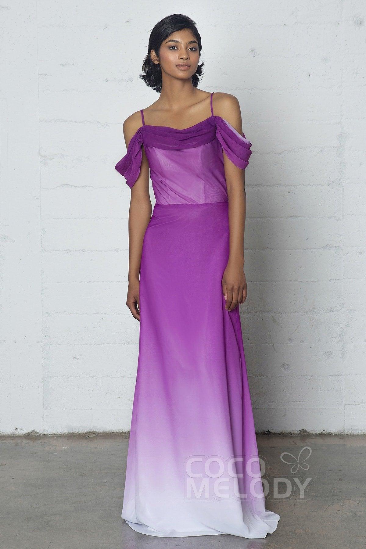 Sheath-Column Floor Length Chiffon Ombre Dress COZF17012 - COCOMELODY