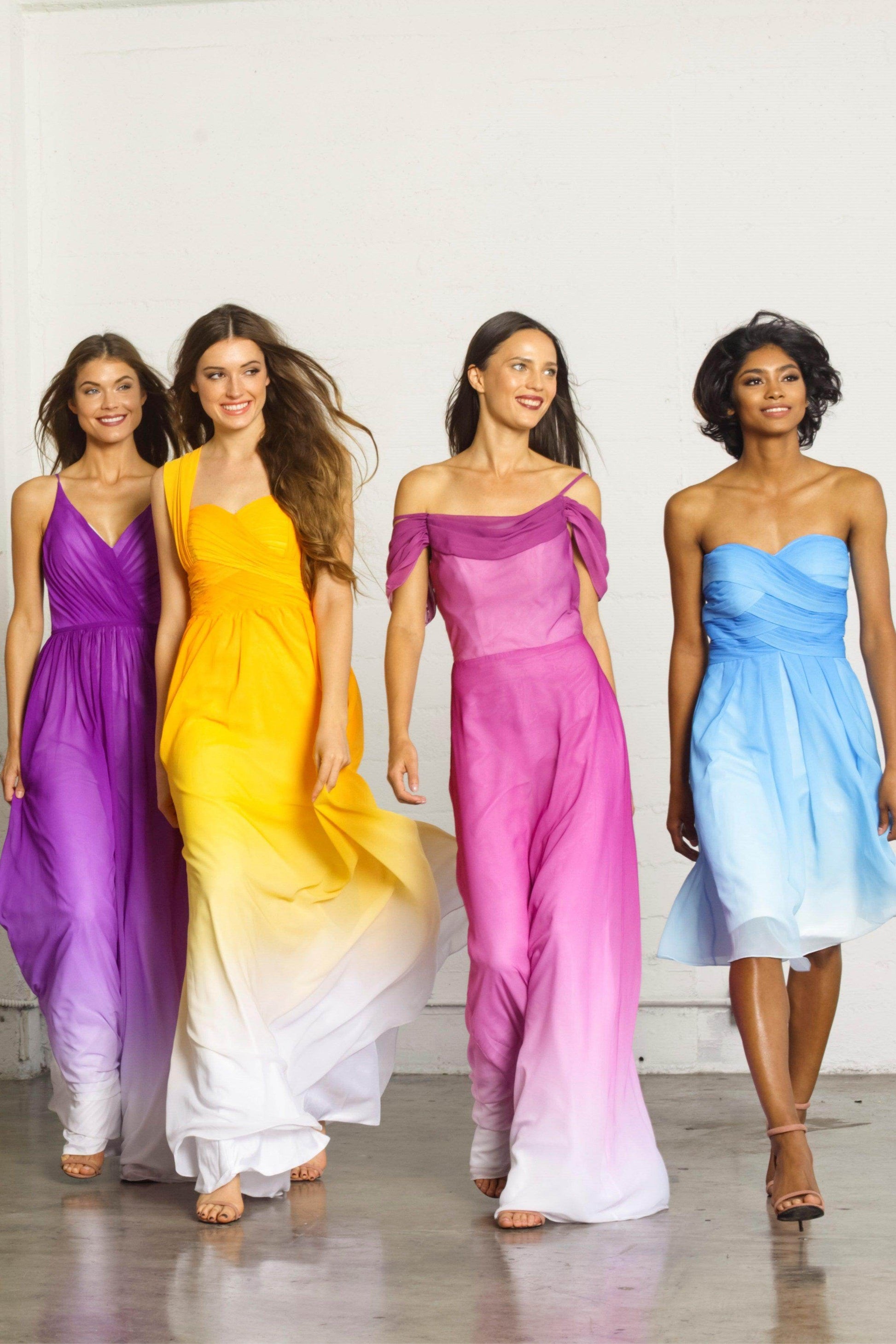 Sheath-Column Floor Length Ombre Chiffon Bridesmaid Dress