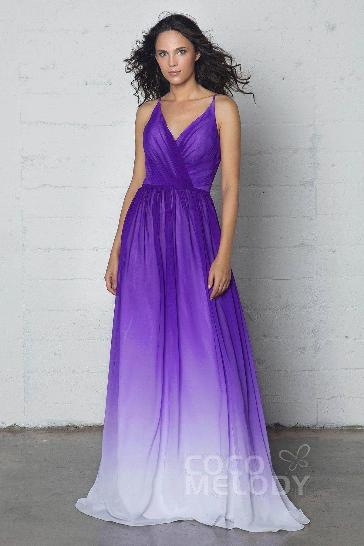 Sheath-Column Floor Length Ombre Chiffon Bridesmaid Dress COCOMELODY COZF17013, Purple Sheath-Column Floor Length Ombre Chiffon Bridesmaid Dress COCOMELODY COZF17013, Purple