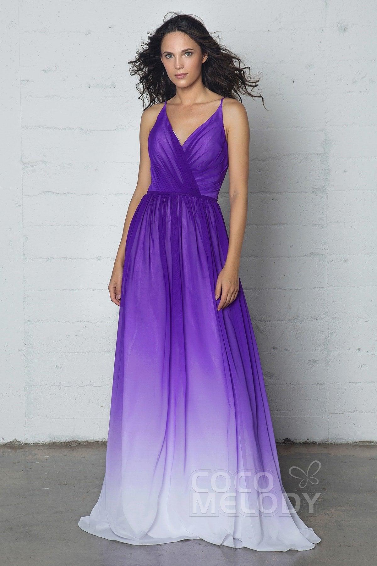 Sheath-Column Floor Length Chiffon Ombre Dress COZF17013 - COCOMELODY