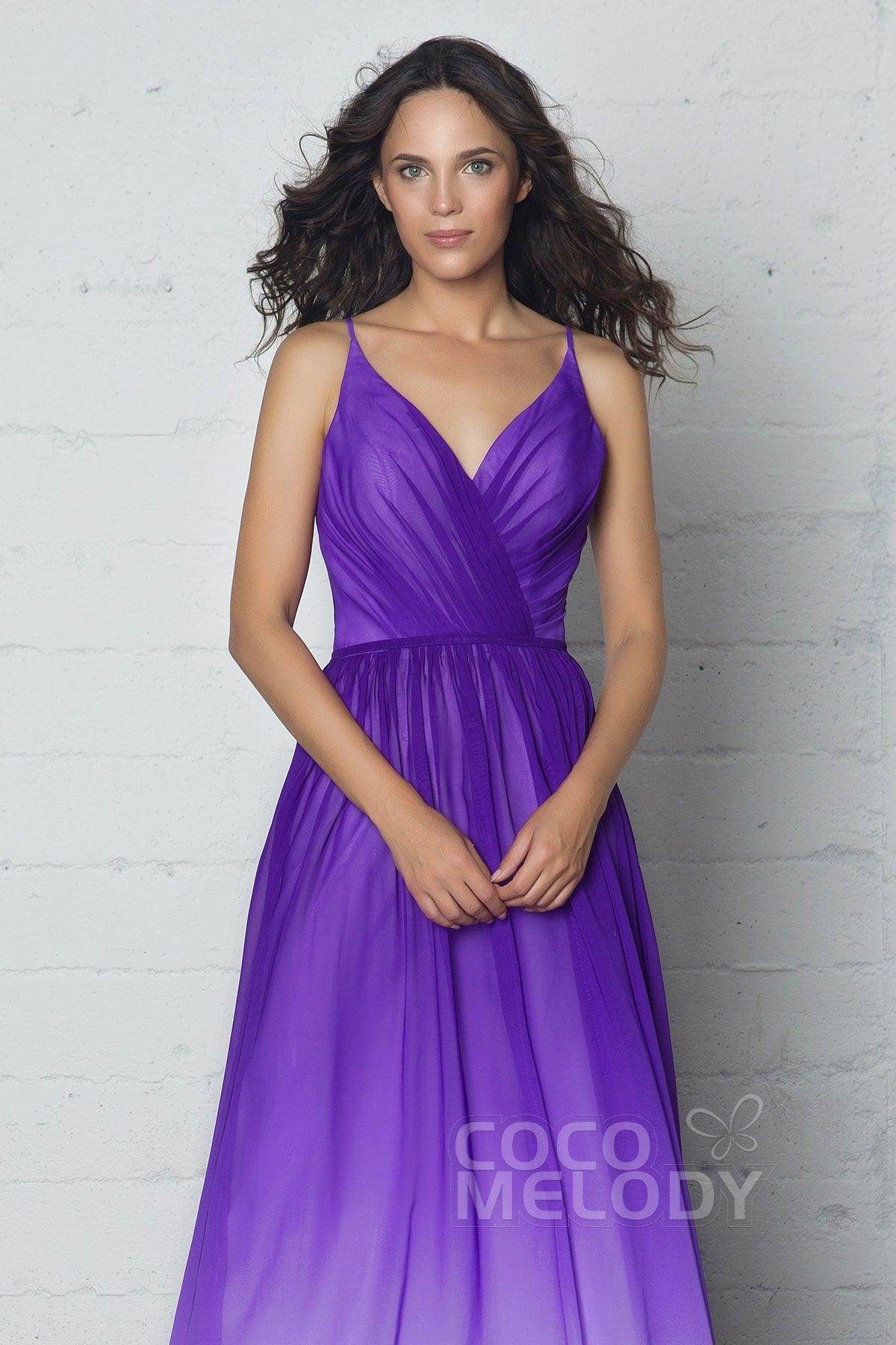 Sheath-Column Floor Length Ombre Chiffon Bridesmaid Dress COCOMELODY COZF17013, Purple Sheath-Column Floor Length Ombre Chiffon Bridesmaid Dress COCOMELODY COZF17013, Purple