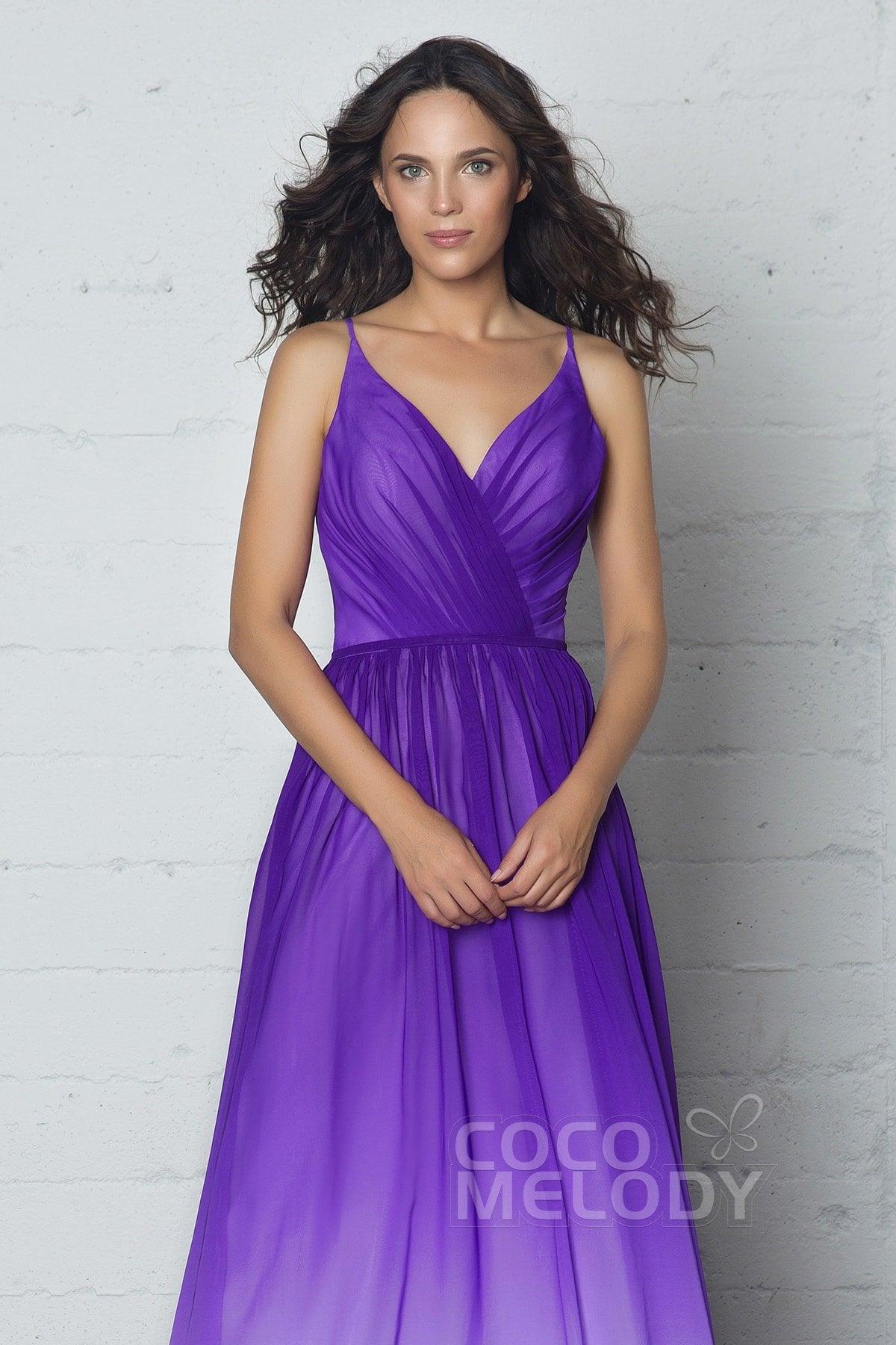 Sheath-Column Floor Length Chiffon Ombre Dress COZF17013 - COCOMELODY
