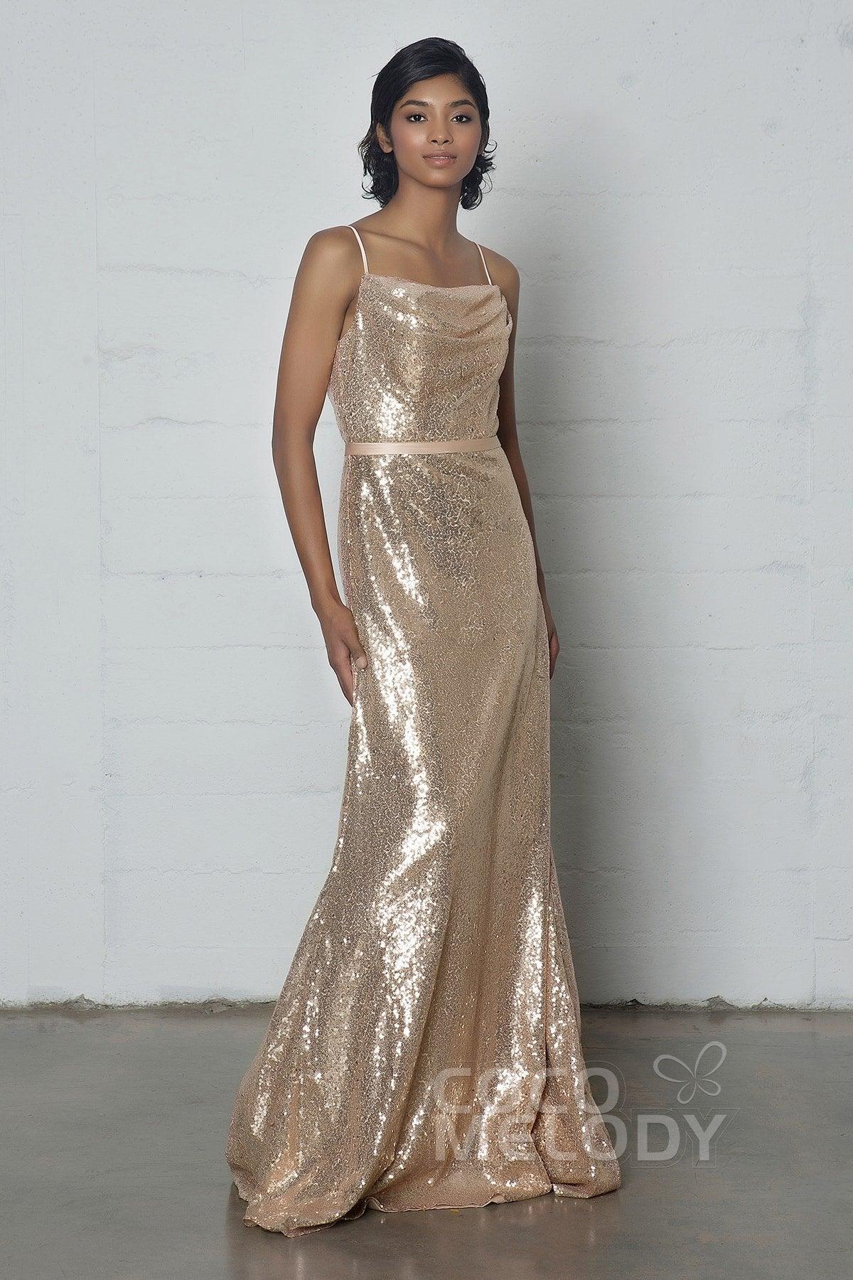 Sheath-Column Floor Length Sequined Dress COZF17023 - COCOMELODY