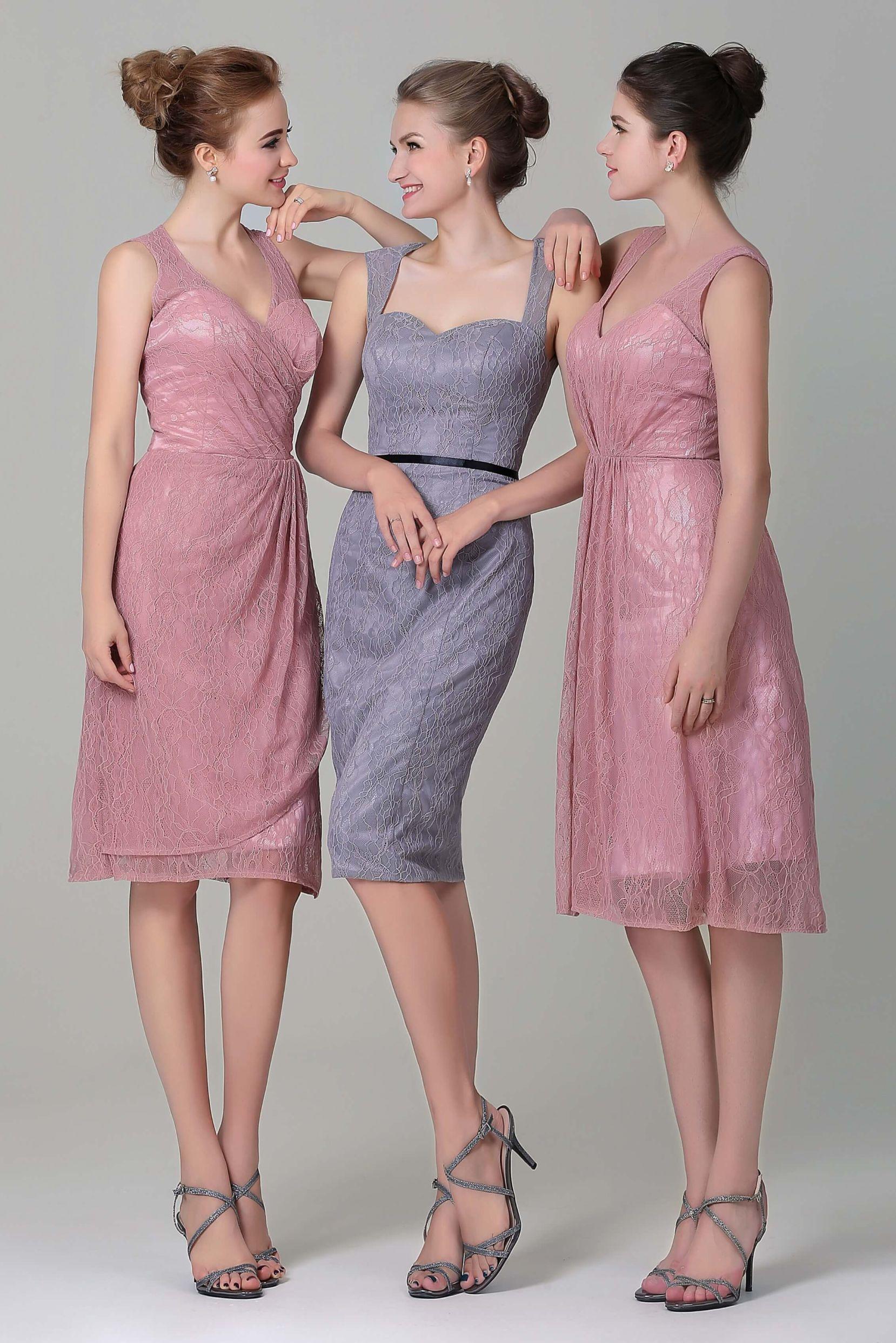 Sheath-Column Knee Length Lace Bridesmaid Dress COZK16012 - COCOMELODY