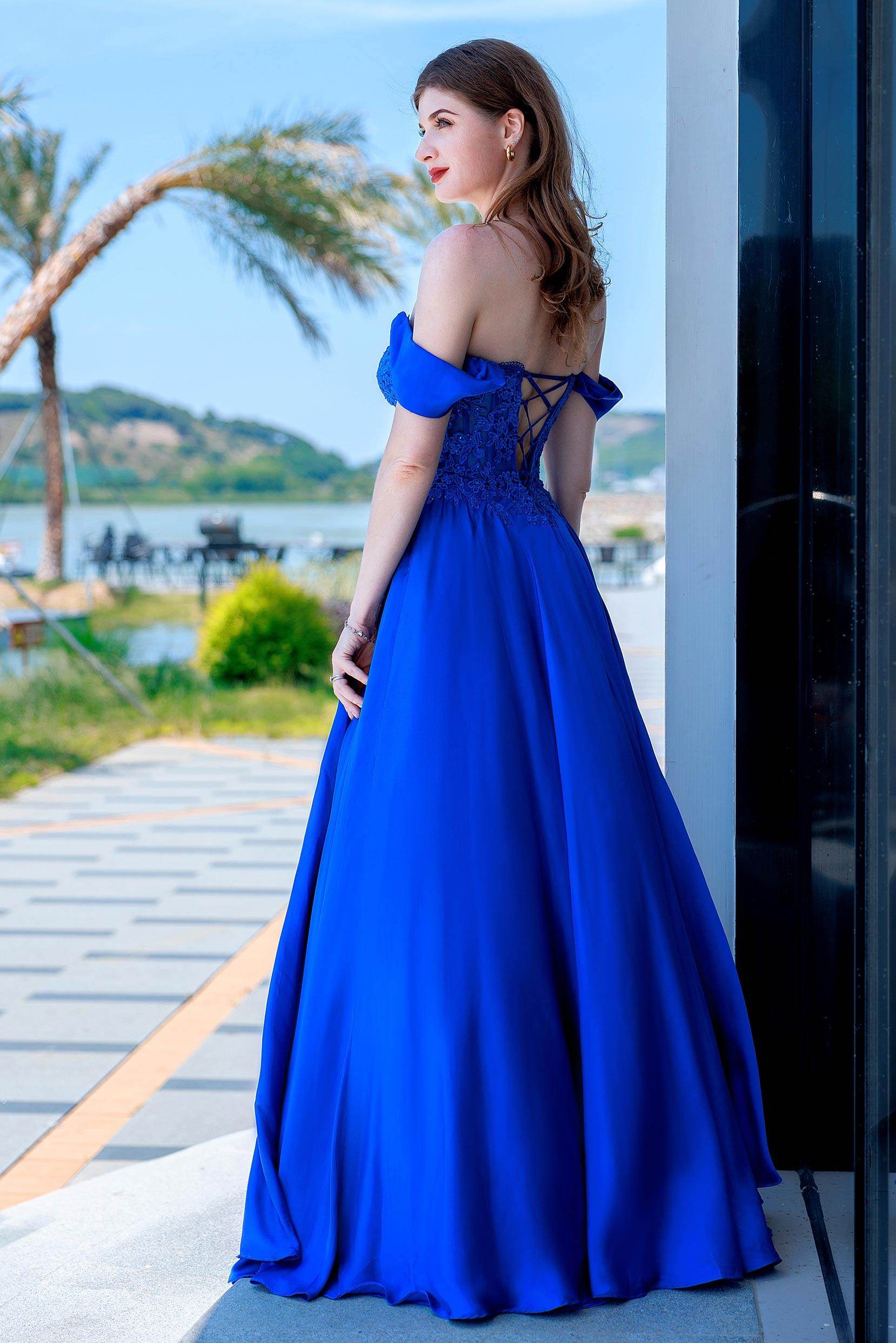 Cocomelody A-Line Royal Blue Prom Dress with Lace CS0485, Royal Blue