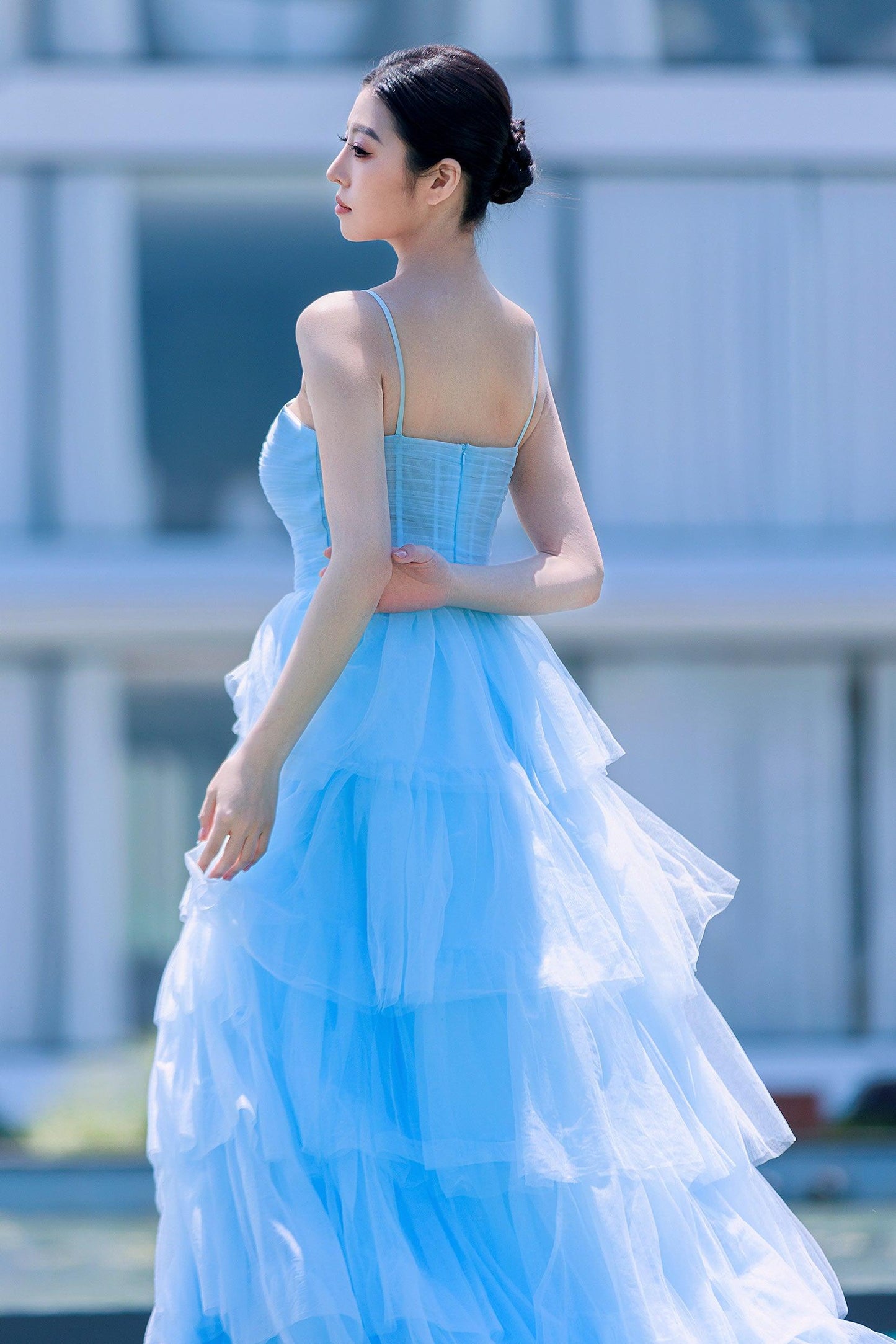Princess Sweep-Brush Train Tulle Prom Dress CS0493