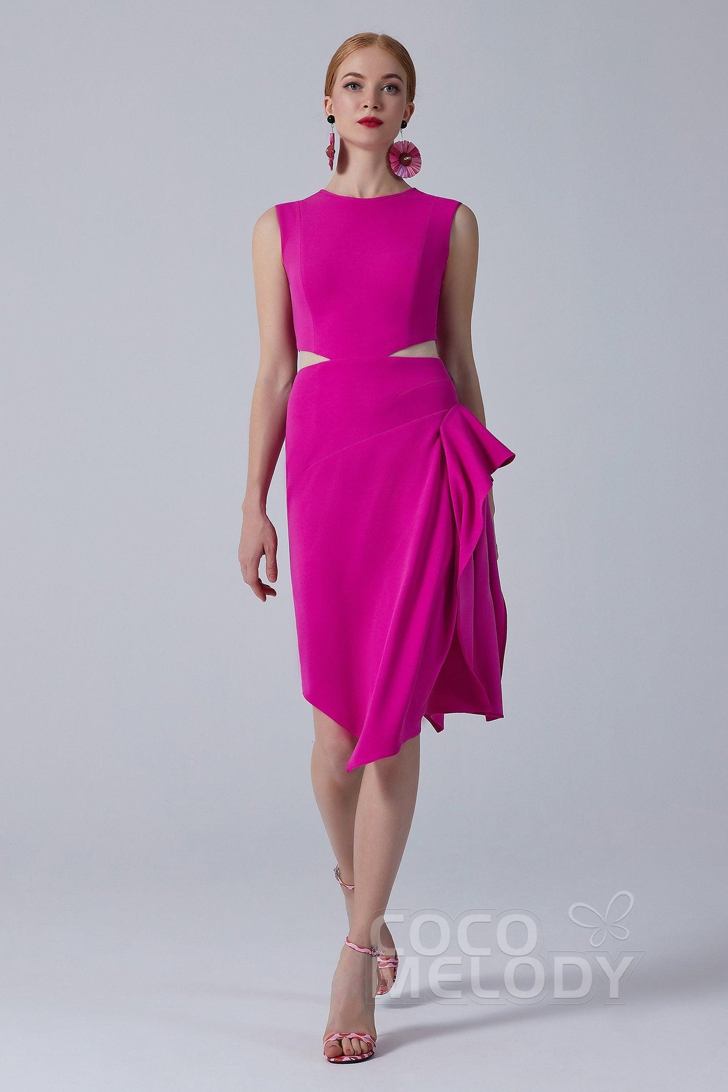 Asymmetrical Knee Length Twisted Silk Fabric Dress CS0212 - COCOMELODY