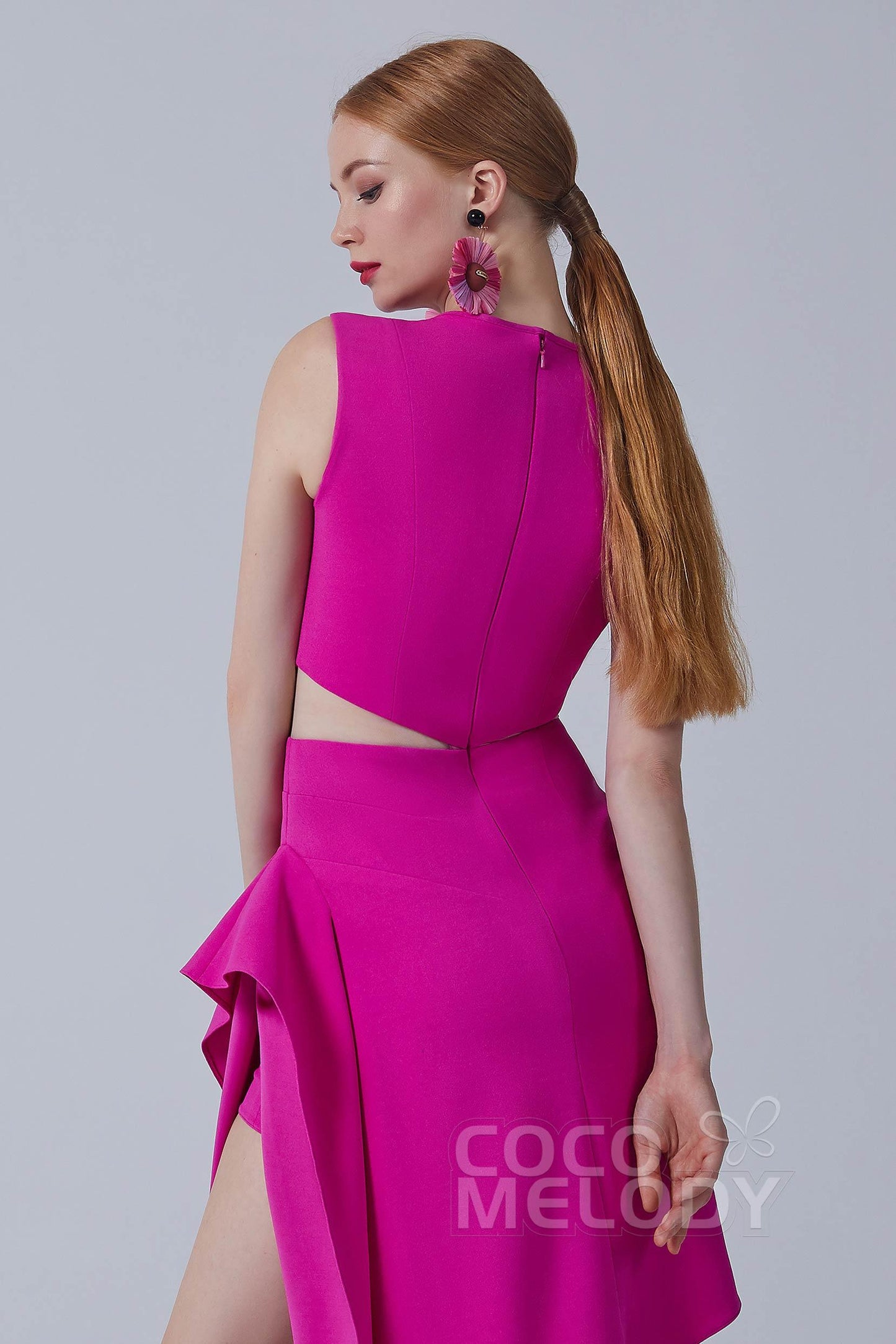 Asymmetrical Knee Length Twisted Silk Fabric Dress CS0212 - COCOMELODY