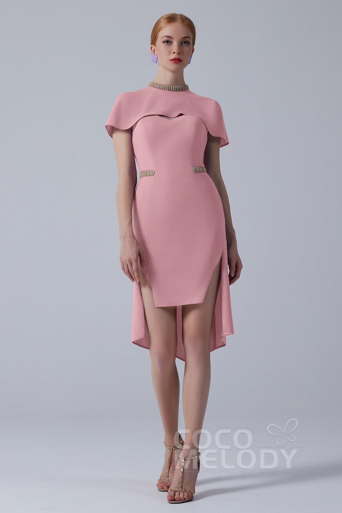Asymmetrical High-Low Twisted Silk Fabric Dress CS0217 - COCOMELODY