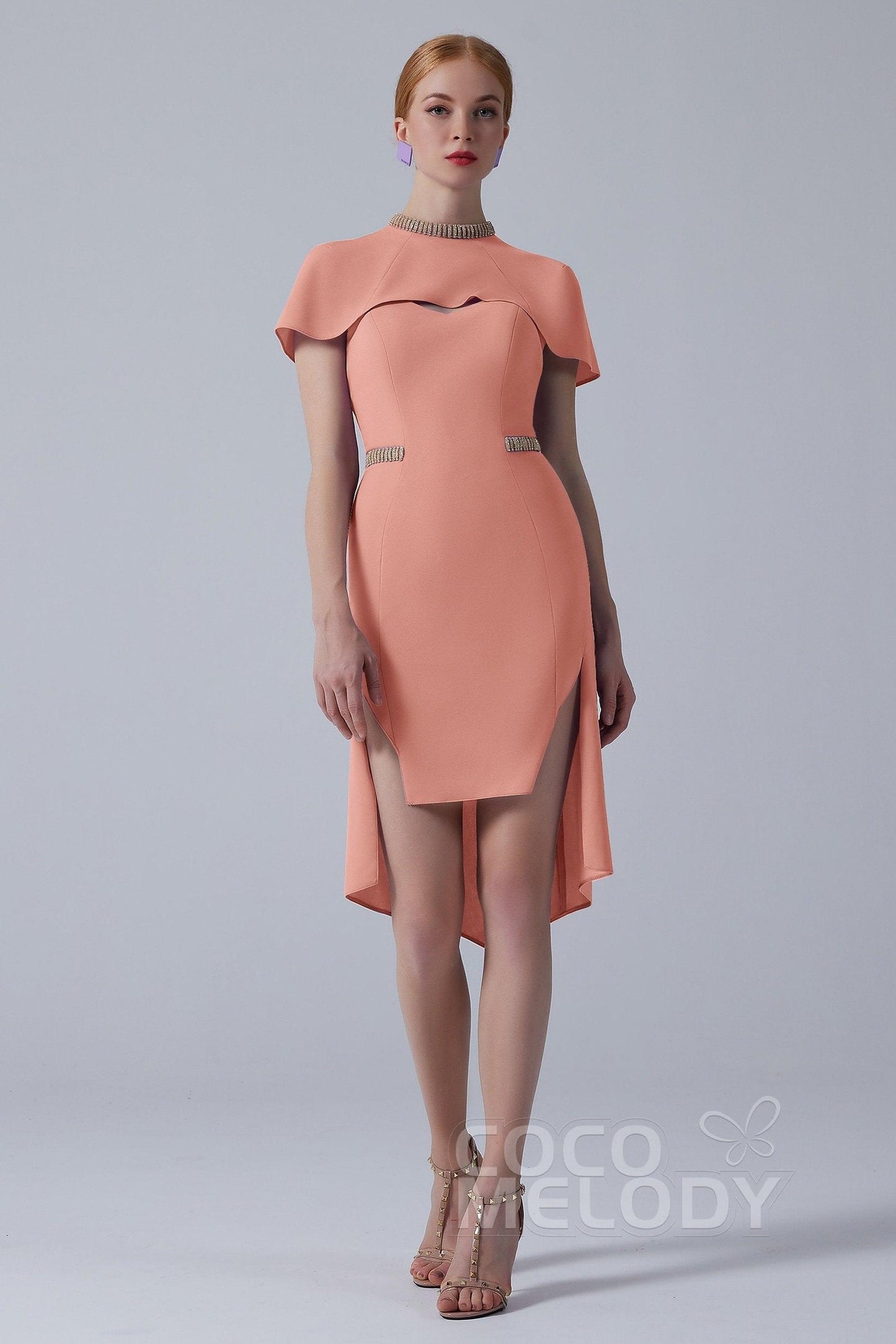 Asymmetrical High-Low Twisted Silk Fabric Dress CS0217 - COCOMELODY