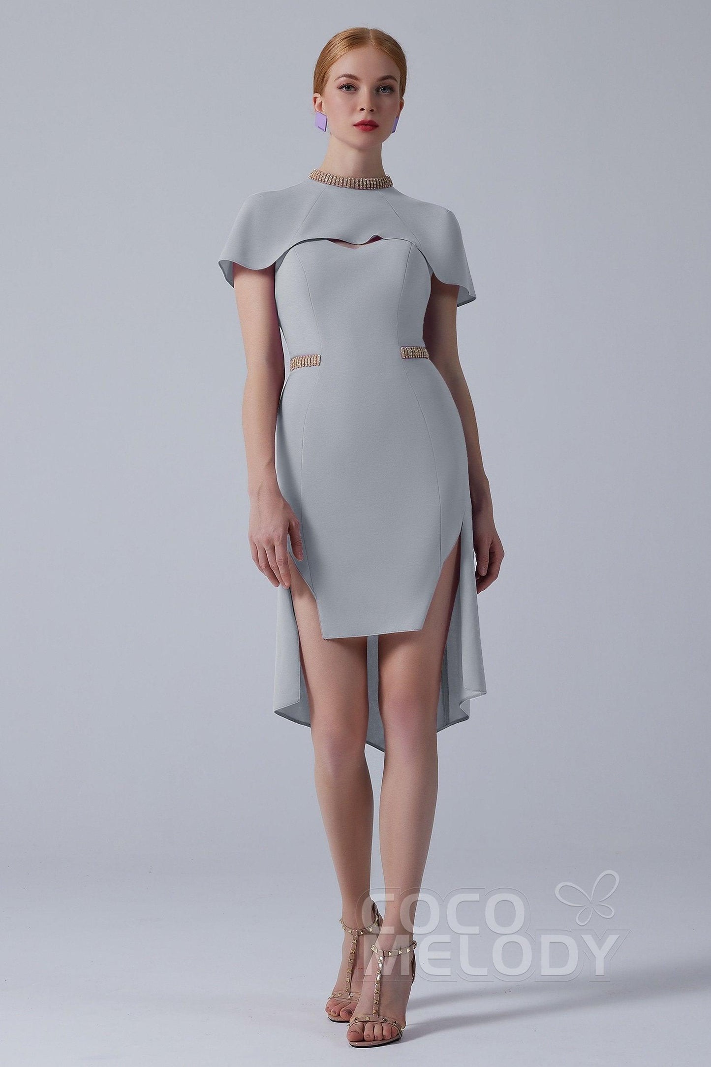Asymmetrical High-Low Twisted Silk Fabric Dress CS0217 - COCOMELODY