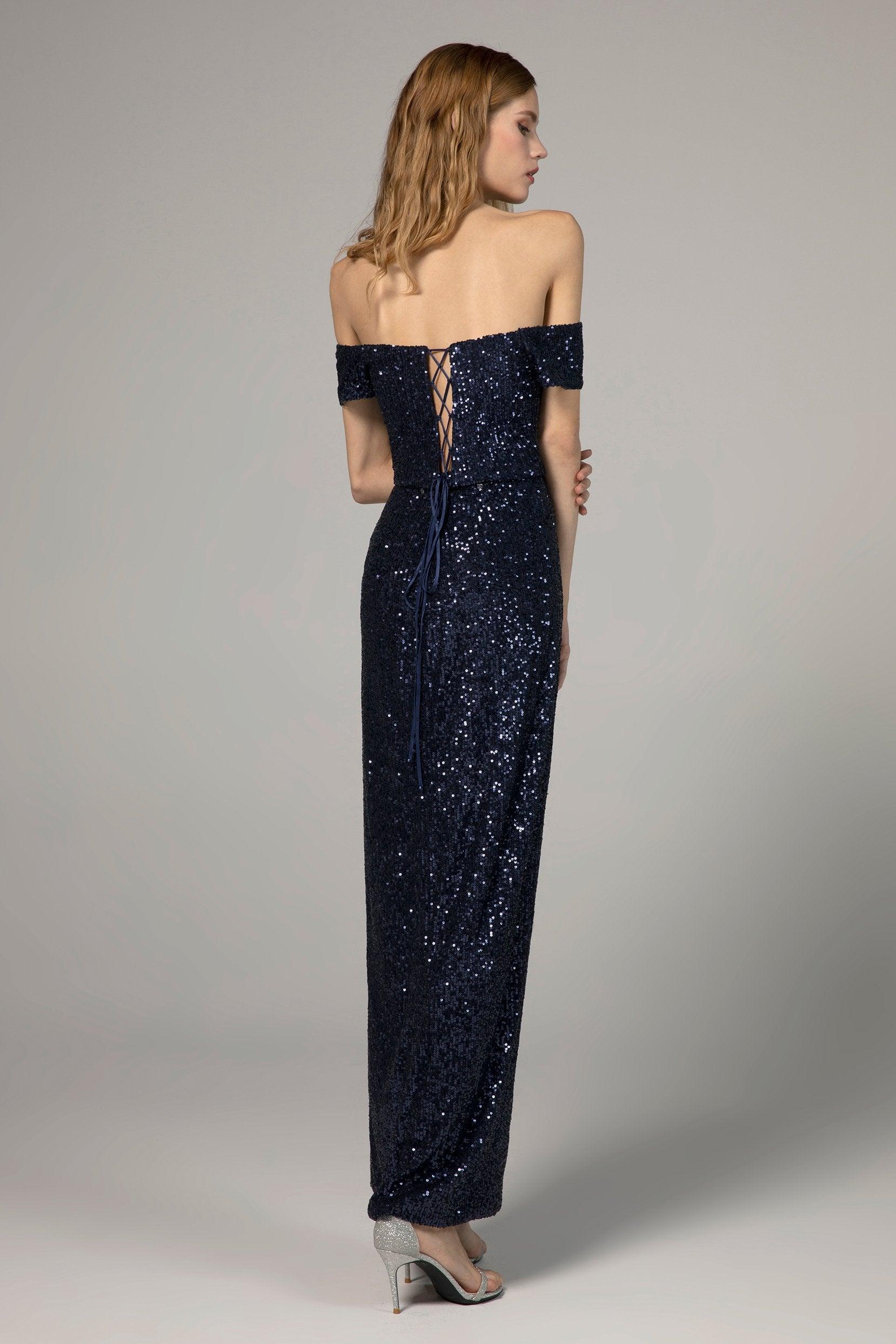 Sheath-Column Ankle Length Sequined Dress CS0289 - COCOMELODY