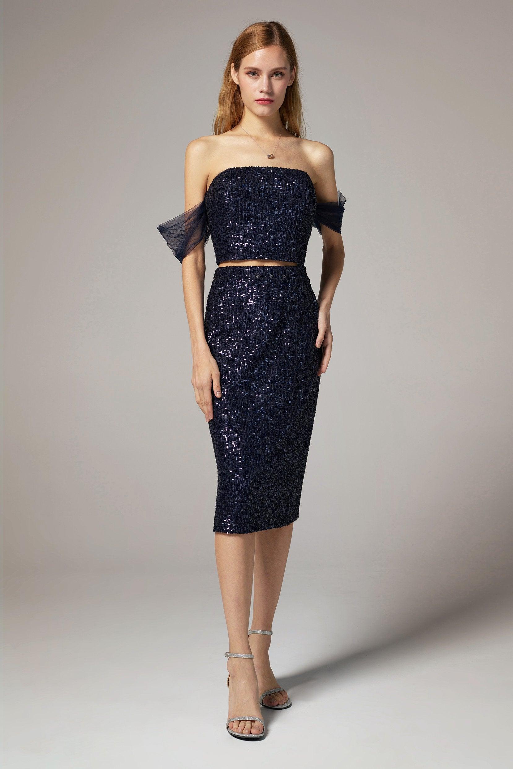 Sheath-Column Knee Length Sequined Dress CS0300 - COCOMELODY