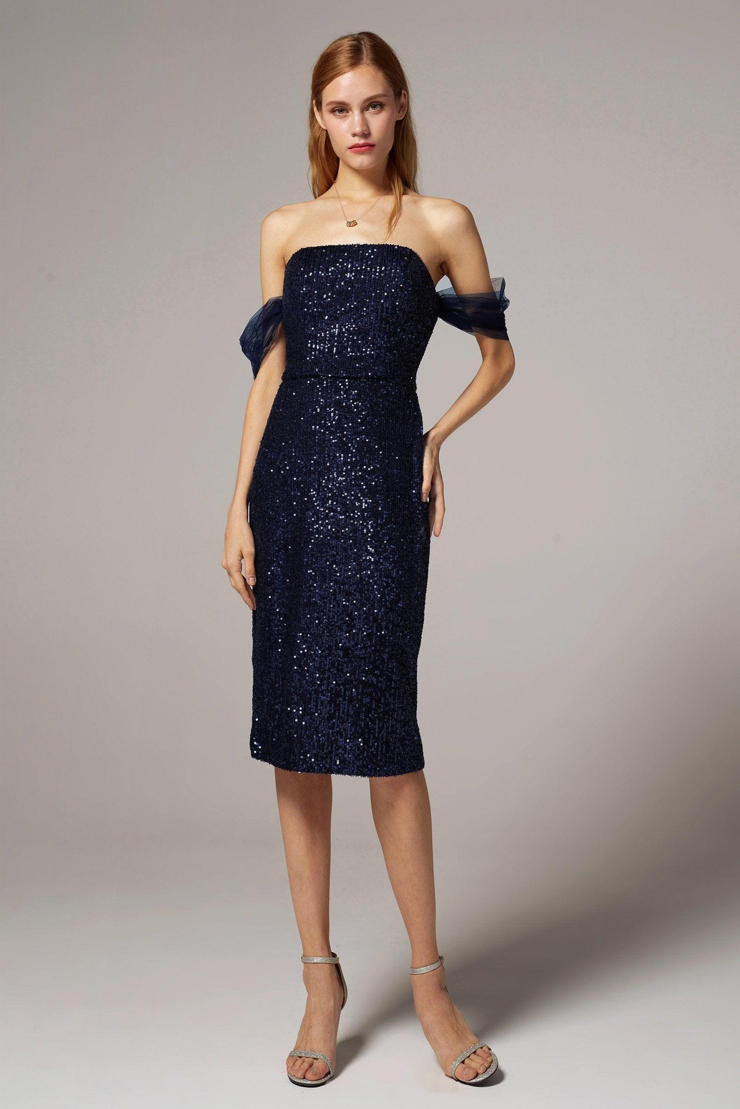 Sheath-Column Knee Length Sequined Dress CS0300 - COCOMELODY