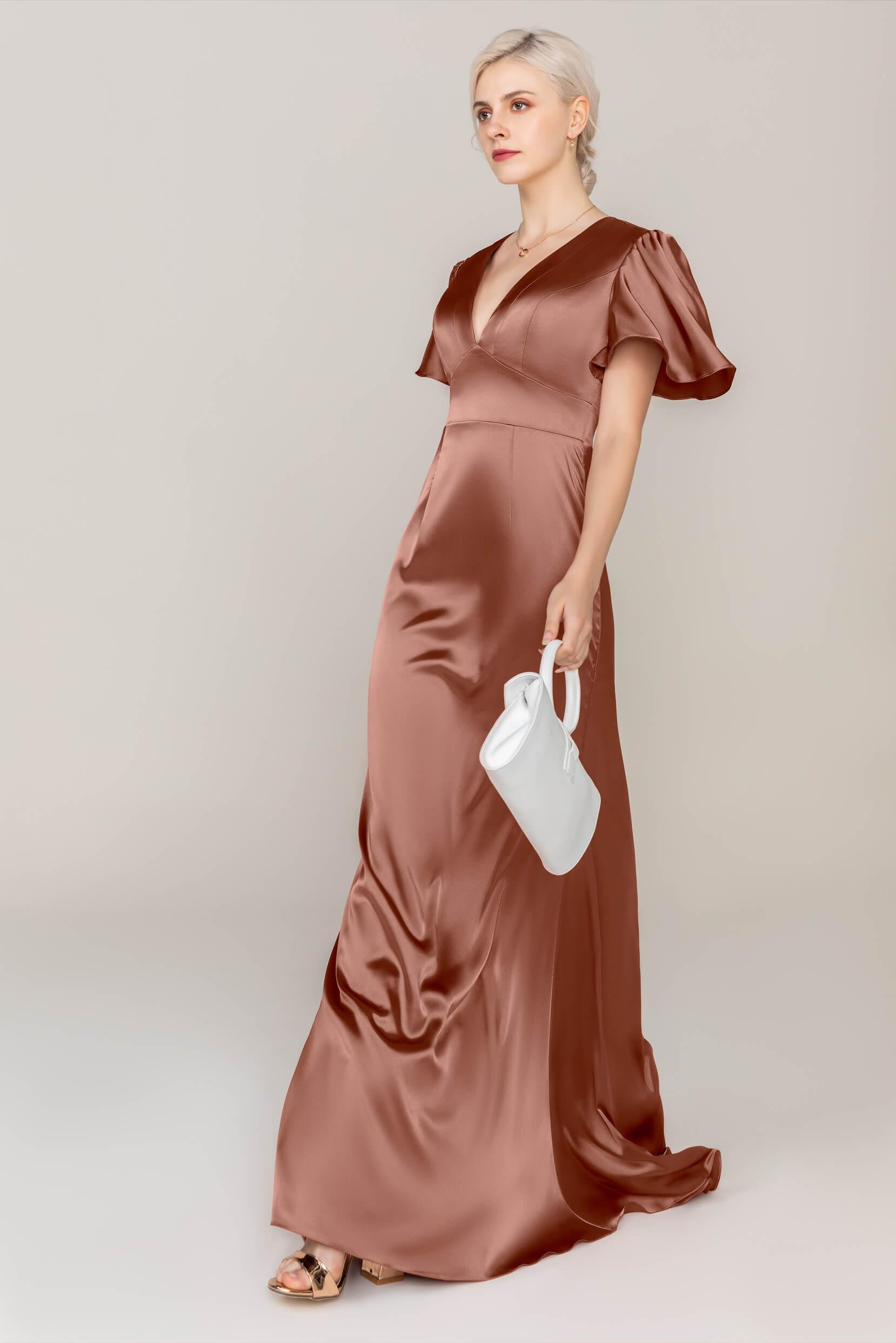 Sheath Sweep Train Luxe Satin Dress CS0312 - COCOMELODY