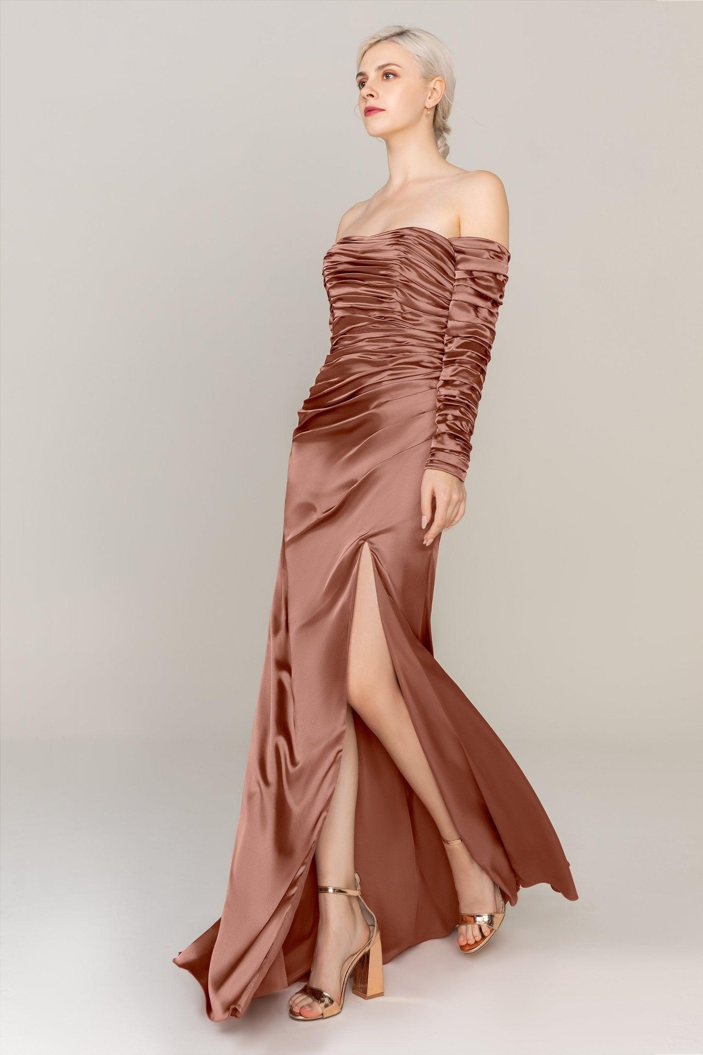 Sheath Sweep Train Luxe Satin Dress CS0316