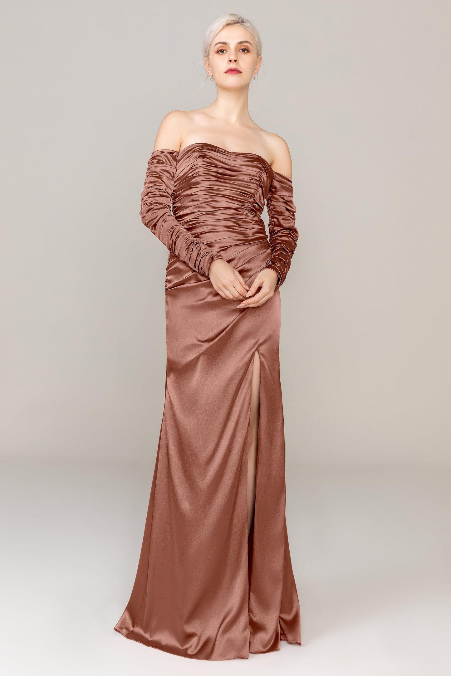 Sheath Sweep Train Luxe Satin Dress CS0316
