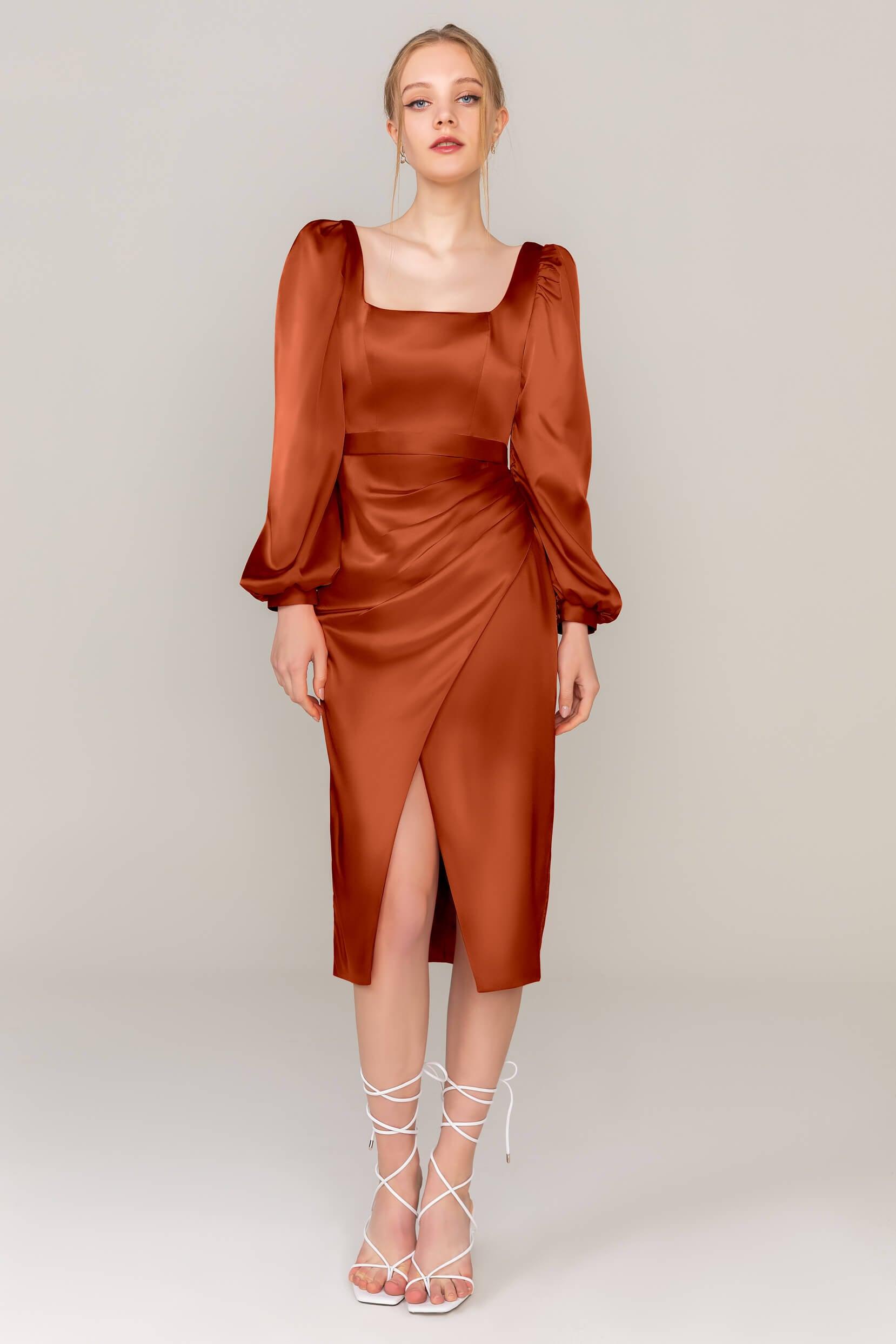 Sheath Knee Length Luxe Satin Dress CS0318 - COCOMELODY