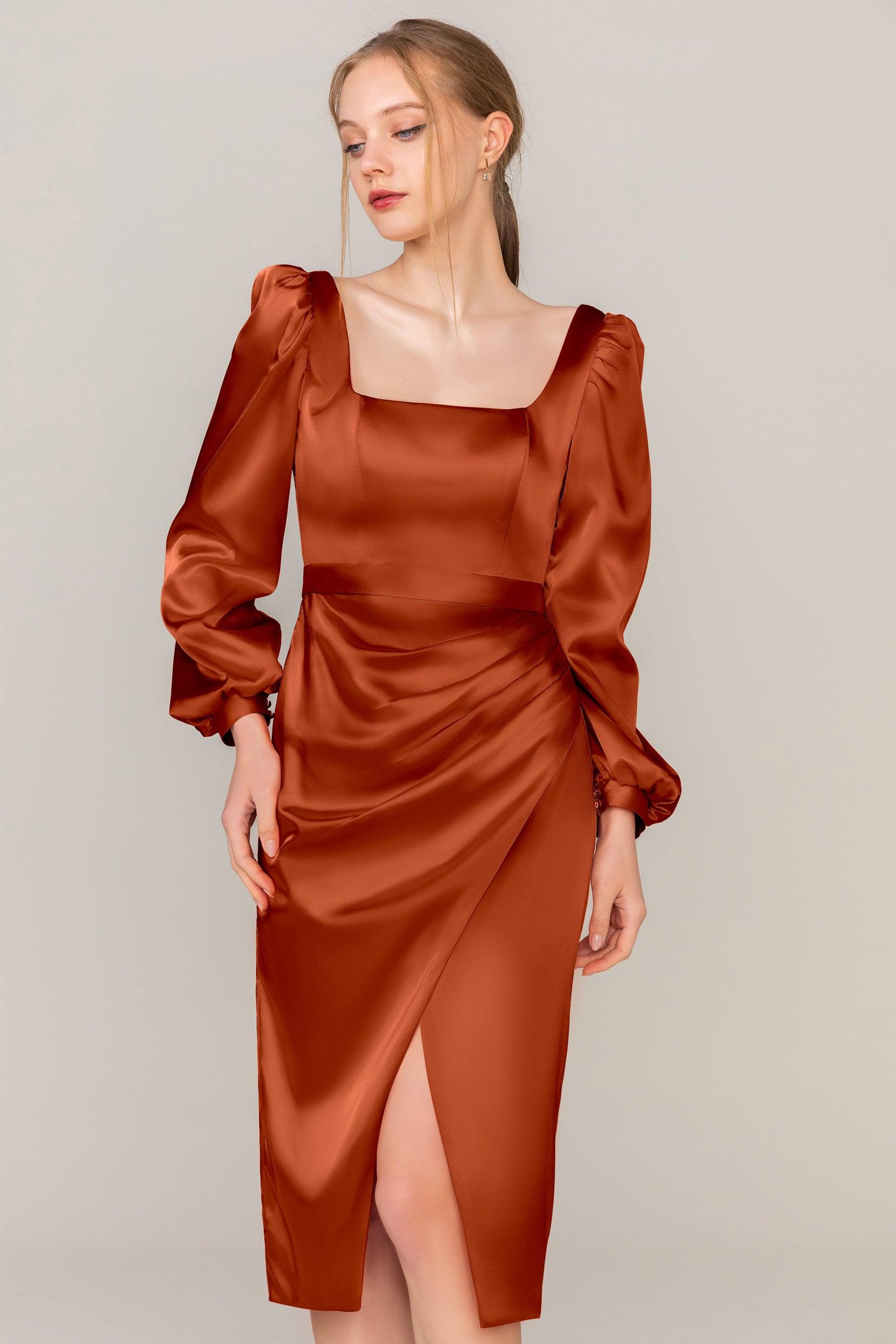Sheath Knee Length Luxe Satin Dress CS0318 - COCOMELODY