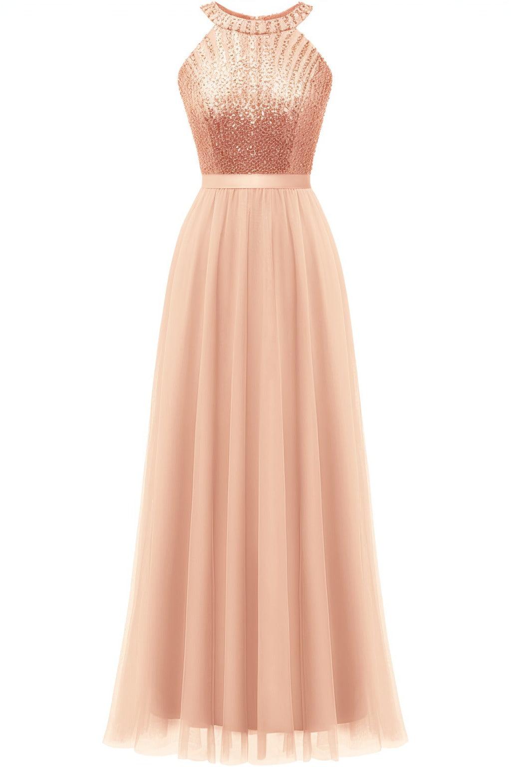 A-Line Floor Length Sequined Prom Dress CS0422 - COCOMELODY