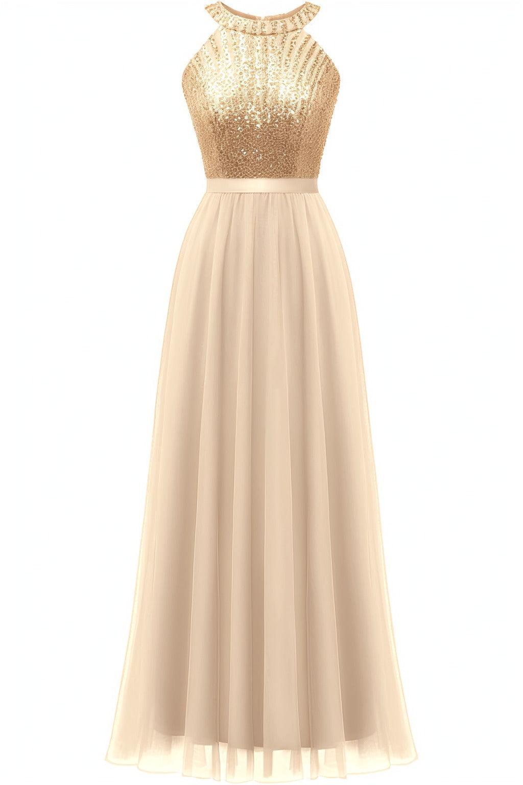 A-Line Floor Length Sequined Prom Dress CS0422 - COCOMELODY