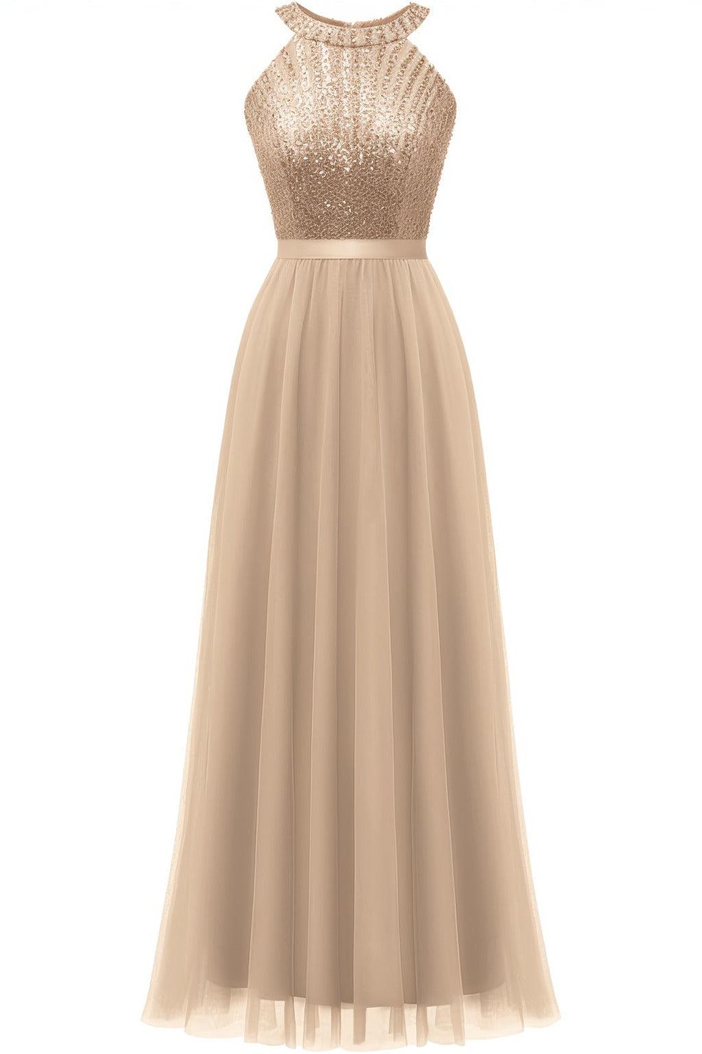 A-Line Floor Length Sequined Prom Dress CS0422 - COCOMELODY