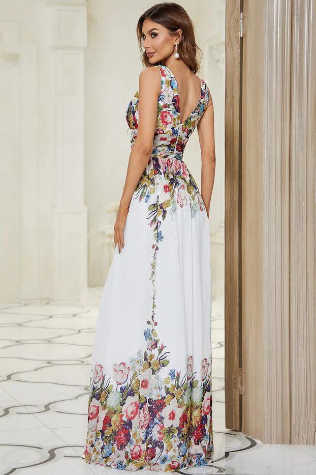 A-Line Floor Length Printed Chiffon Dress CS0394