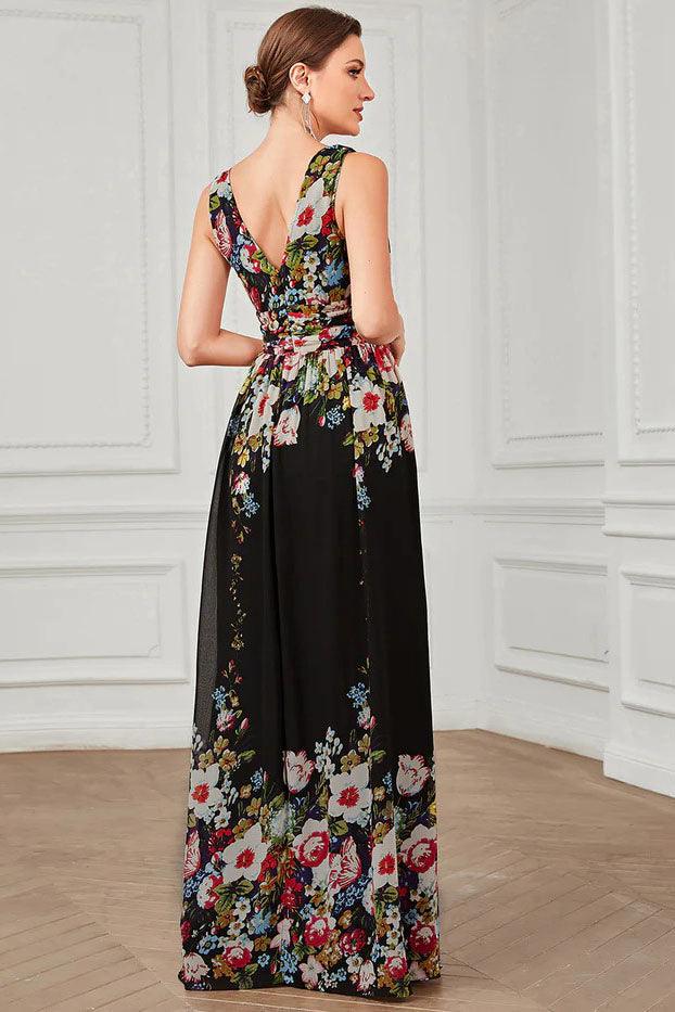 A-Line Floor Length Printed Chiffon Dress CS0394