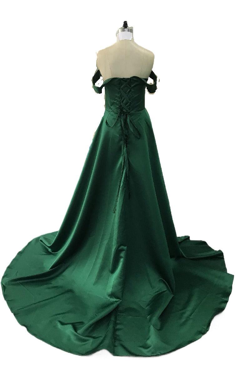 A-Line Chapel Train Satin Prom Dress CS0416 - COCOMELODY