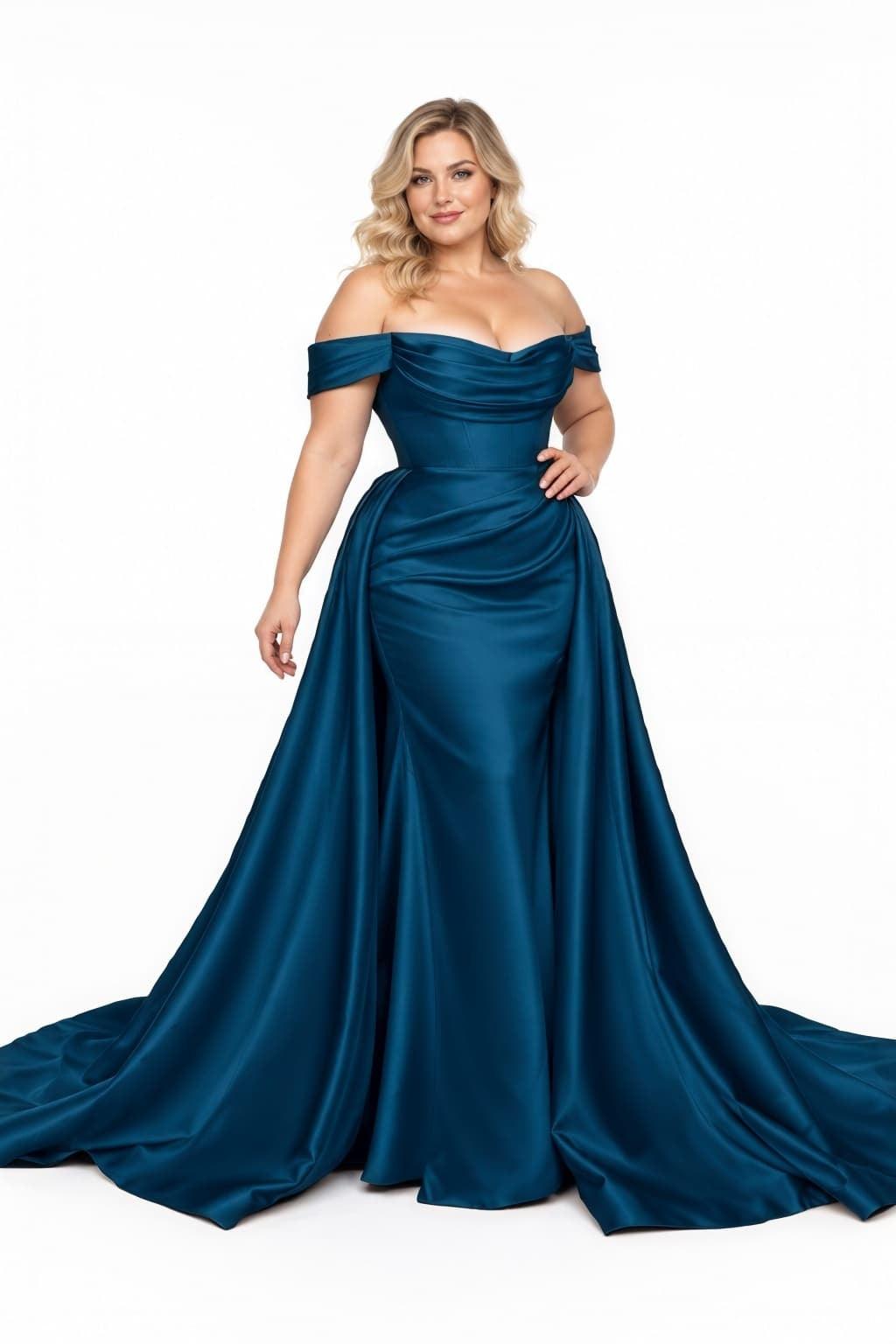 A-Line Chapel Train Satin Prom Dress CS0416 - Ink Blue - COCOMELODY